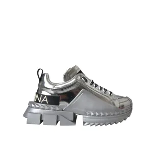 Dolce & Gabbana Silver Leather Super Queen Sneakers Shoes Trail Hiking Sneakers