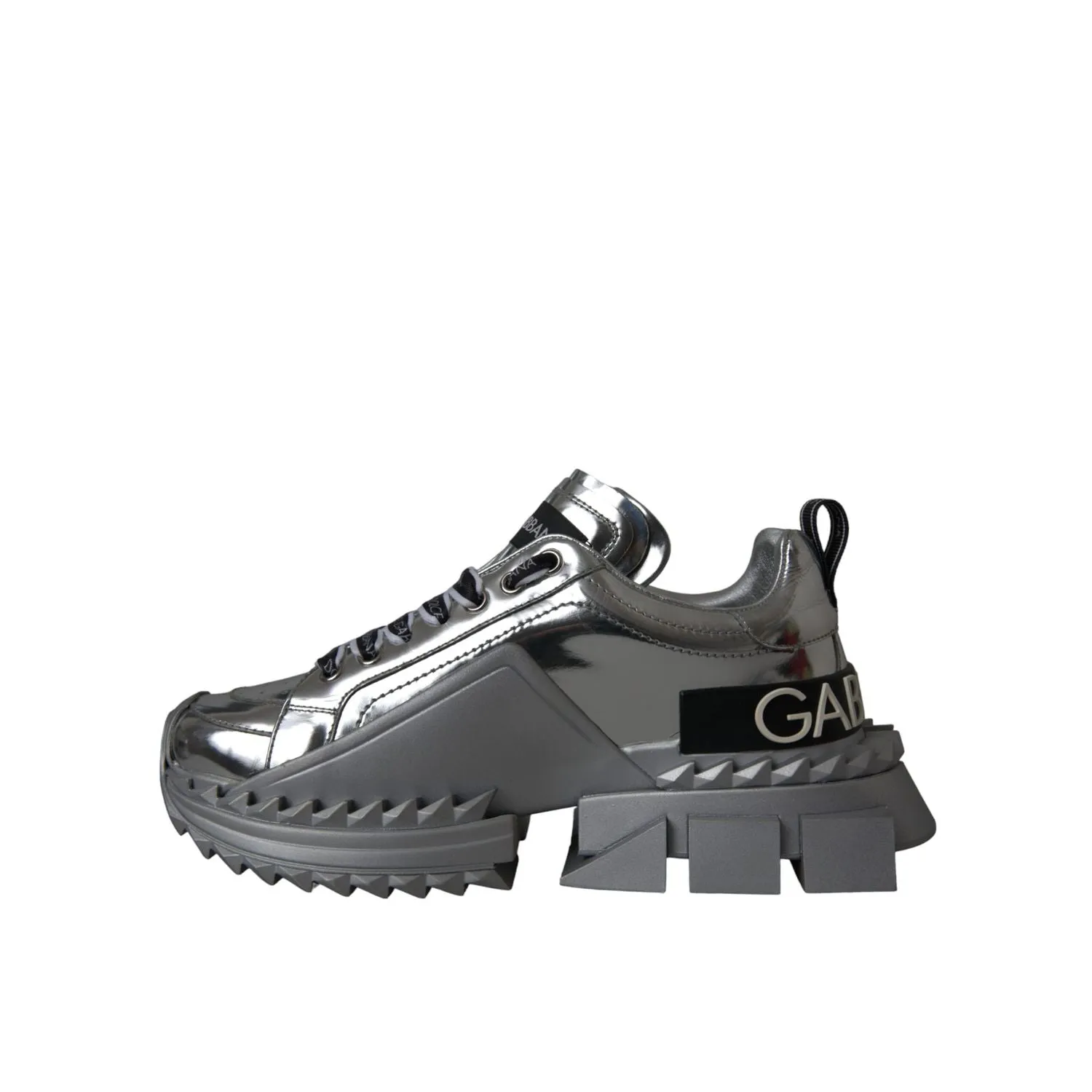 Dolce & Gabbana Silver Leather Super Queen Sneakers Shoes Roller Skate Sneakers