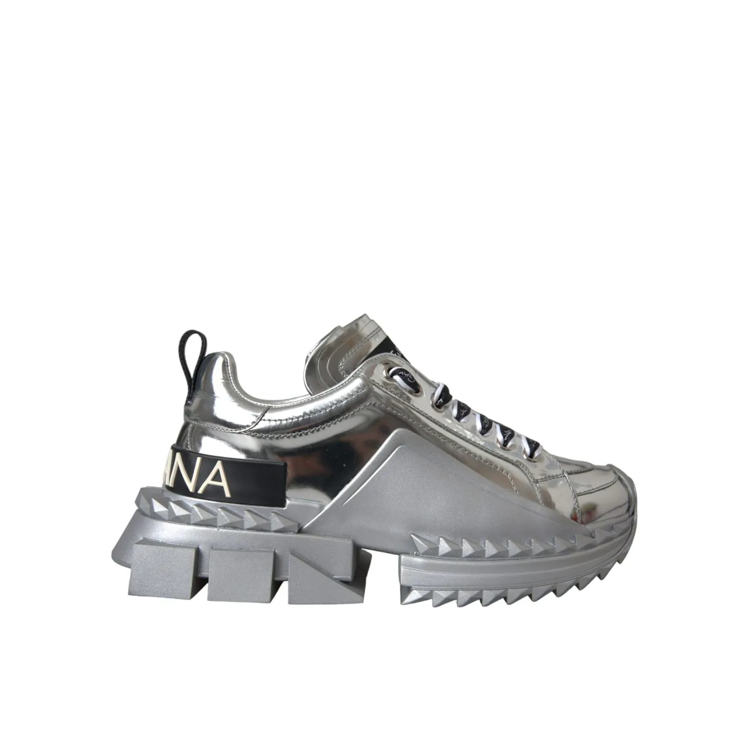 Dolce & Gabbana Silver Leather Super Queen Sneakers Shoes Foamposite Sneakers