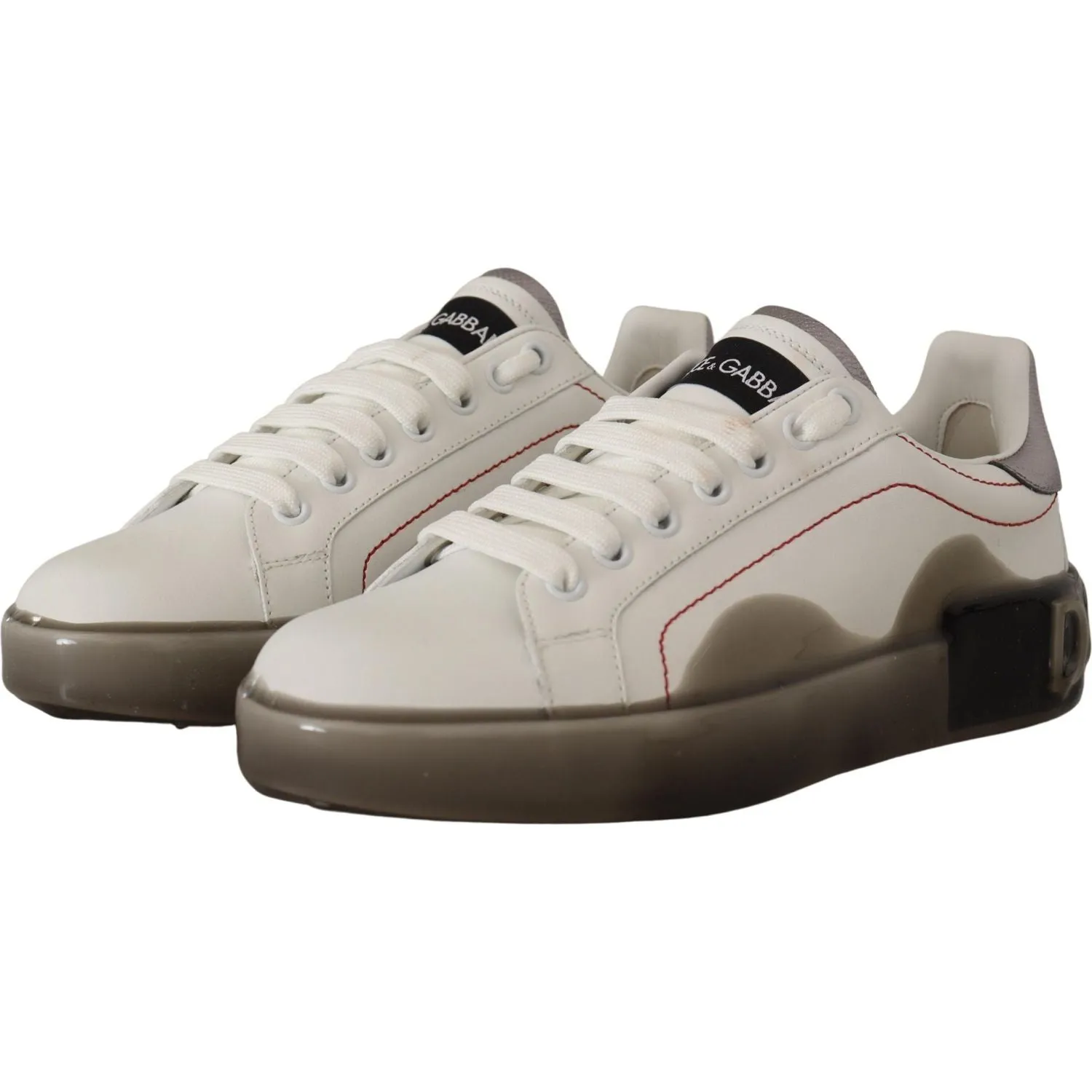 Dolce & Gabbana White Leather Shoes Womens Logo Portofino Sneakers Light Sneakers