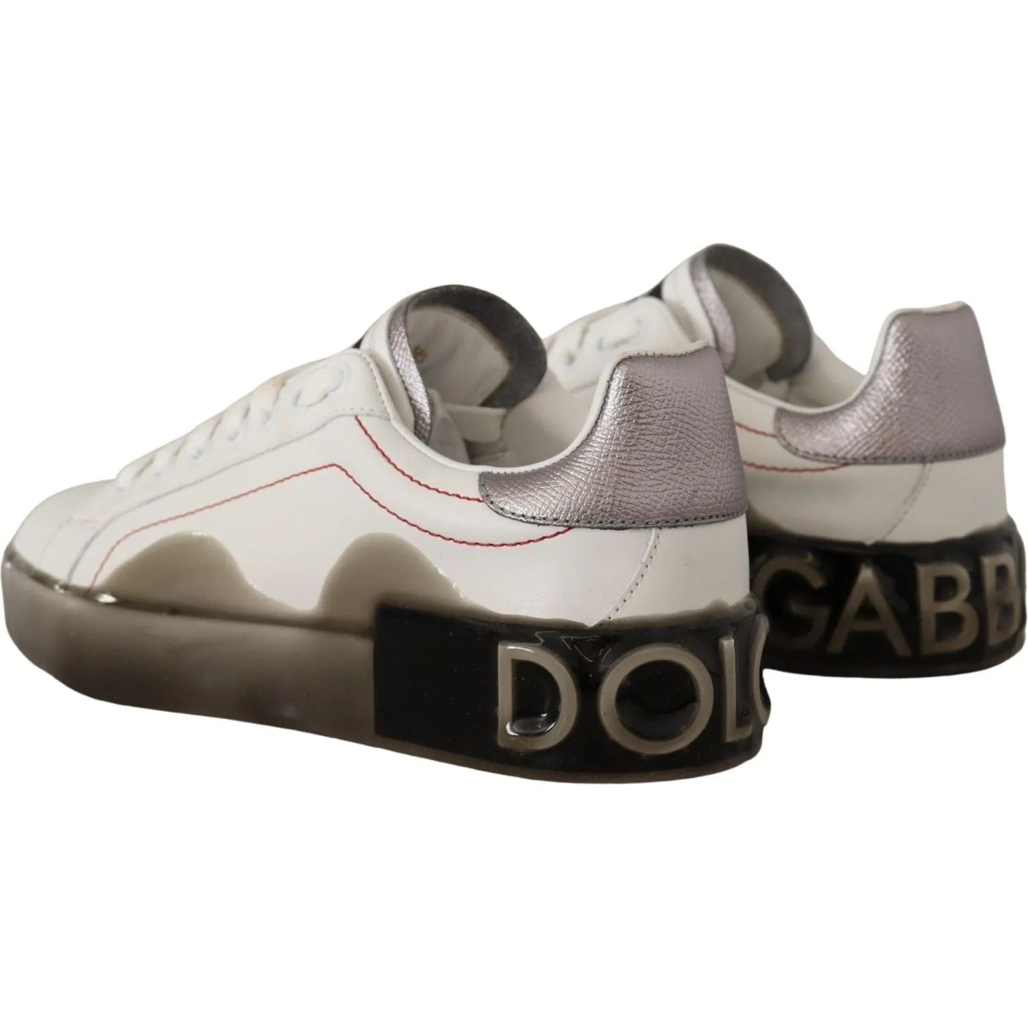 White Glitter Sneakers Dolce & Gabbana White Leather Shoes Womens Logo Portofino Sneakers