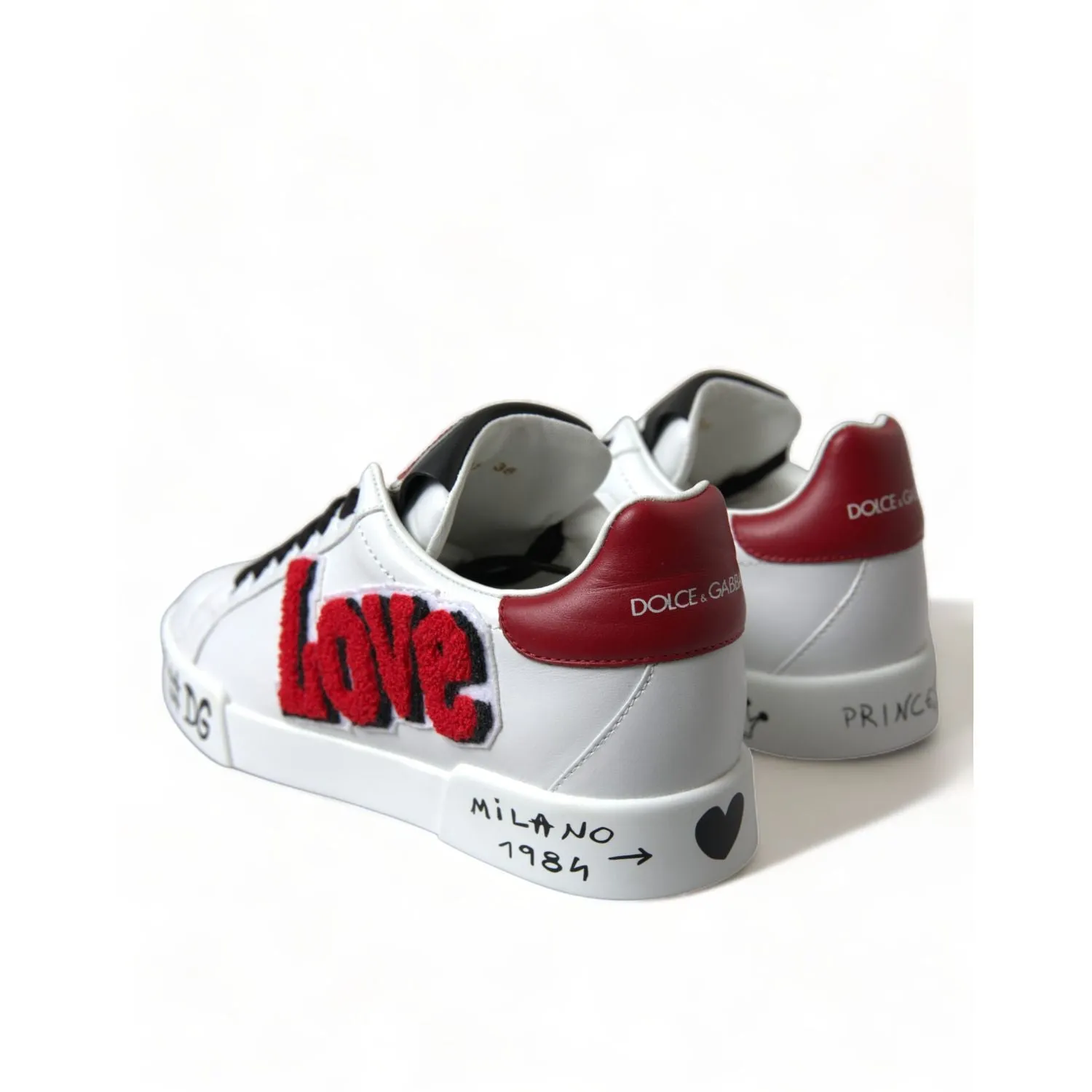 Dolce & Gabbana White Love Patch Portofino Classic Sneakers Shoes Thigh High Platform Sneakers