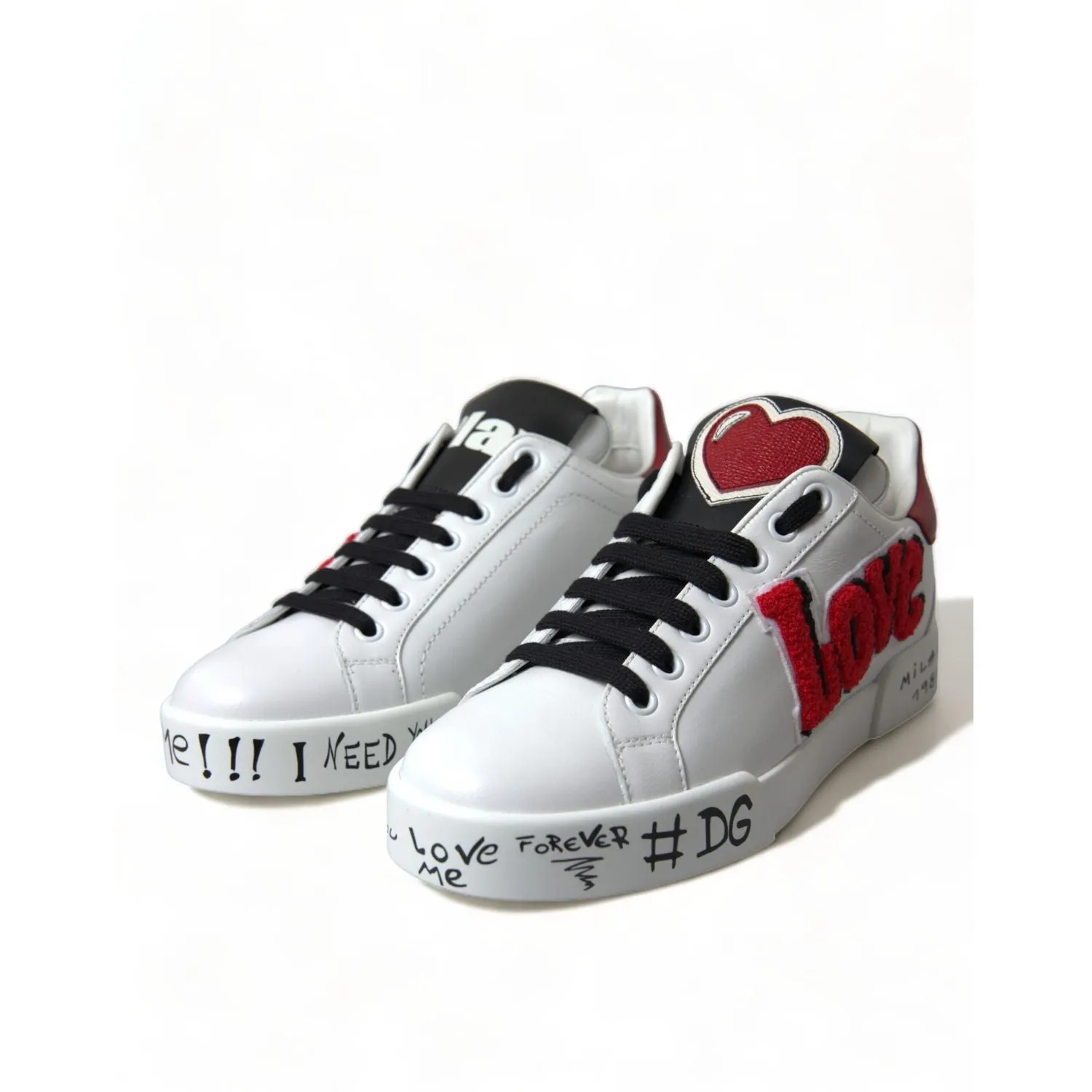 Spiked Sneakers Dolce & Gabbana White Love Patch Portofino Classic Sneakers Shoes