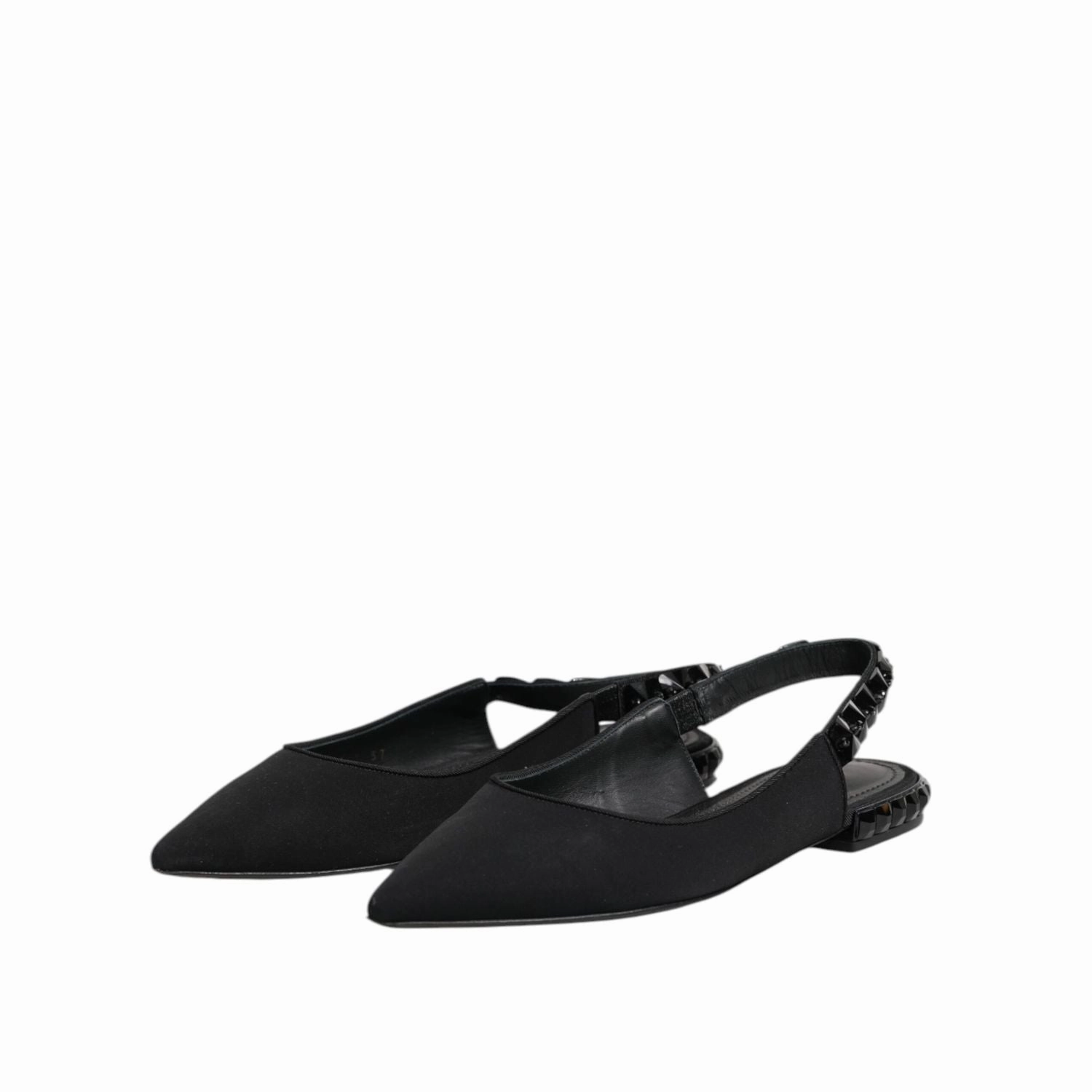 Style Flat Shoes Dolce & Gabbana Black Crystal Charmeuse Slingback Shoes