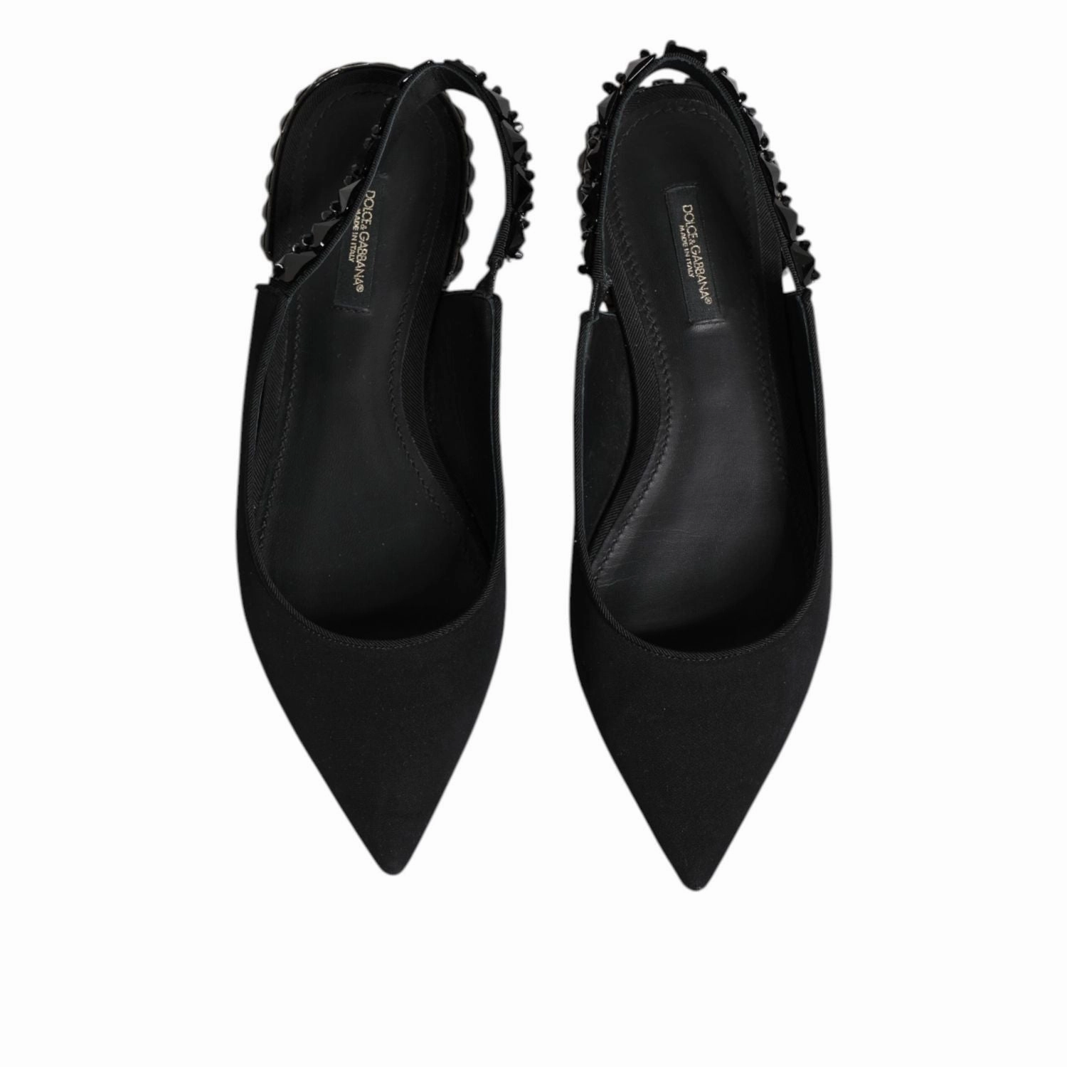 Dolce & Gabbana Black Crystal Charmeuse Slingback Shoes Flat Shoes For Teachers