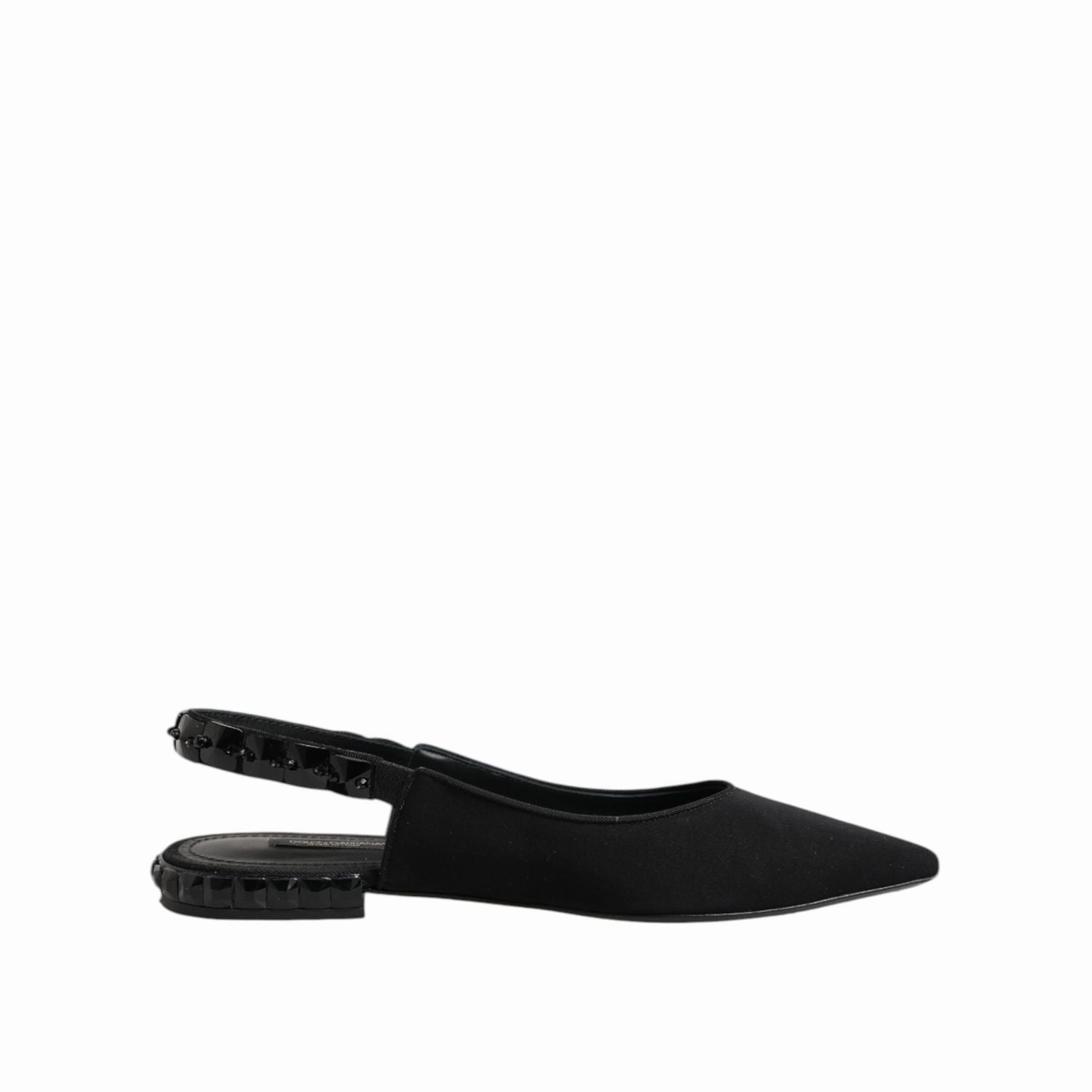 Fluffy Design Open Toe Flat Shoes Dolce & Gabbana Black Crystal Charmeuse Slingback Shoes
