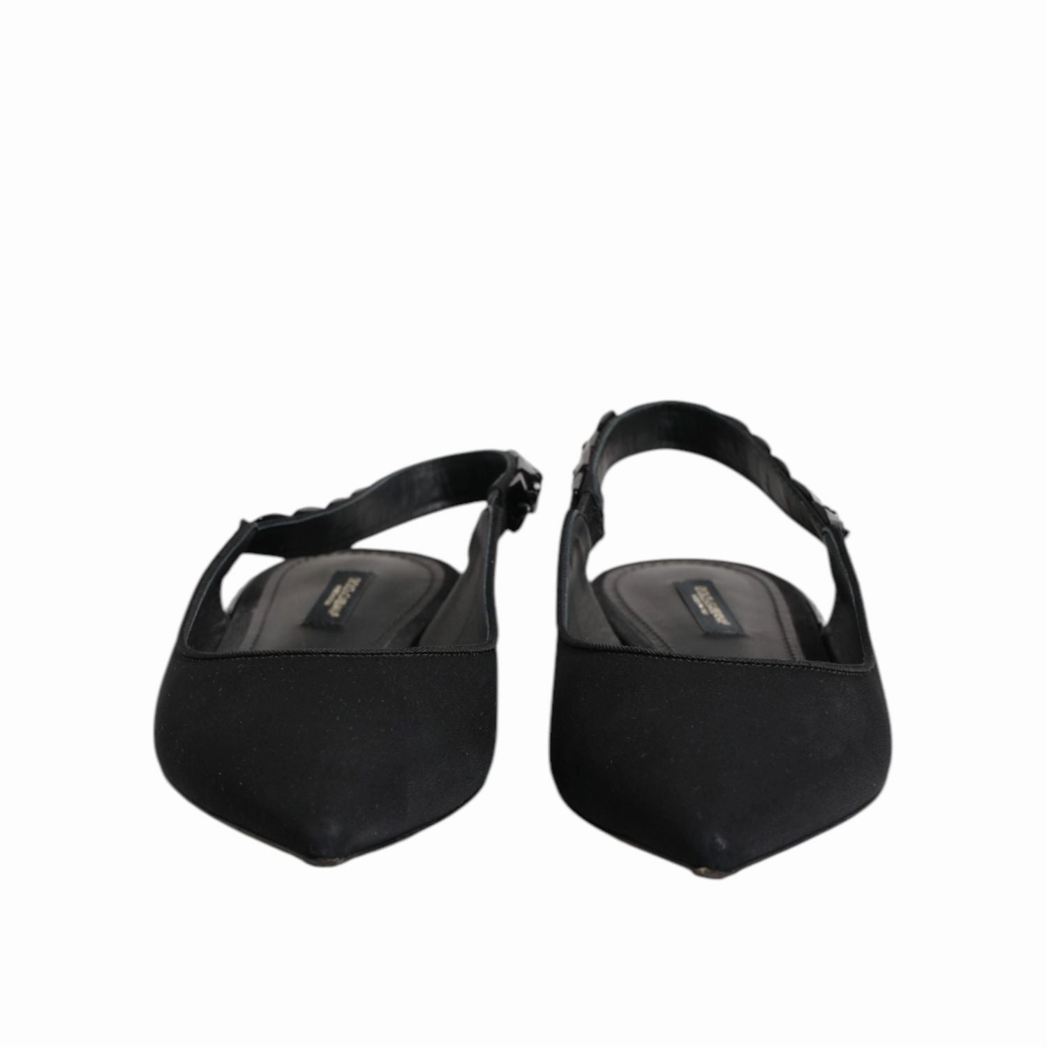 Dolce & Gabbana Black Crystal Charmeuse Slingback Shoes Flat Plateau Shoes