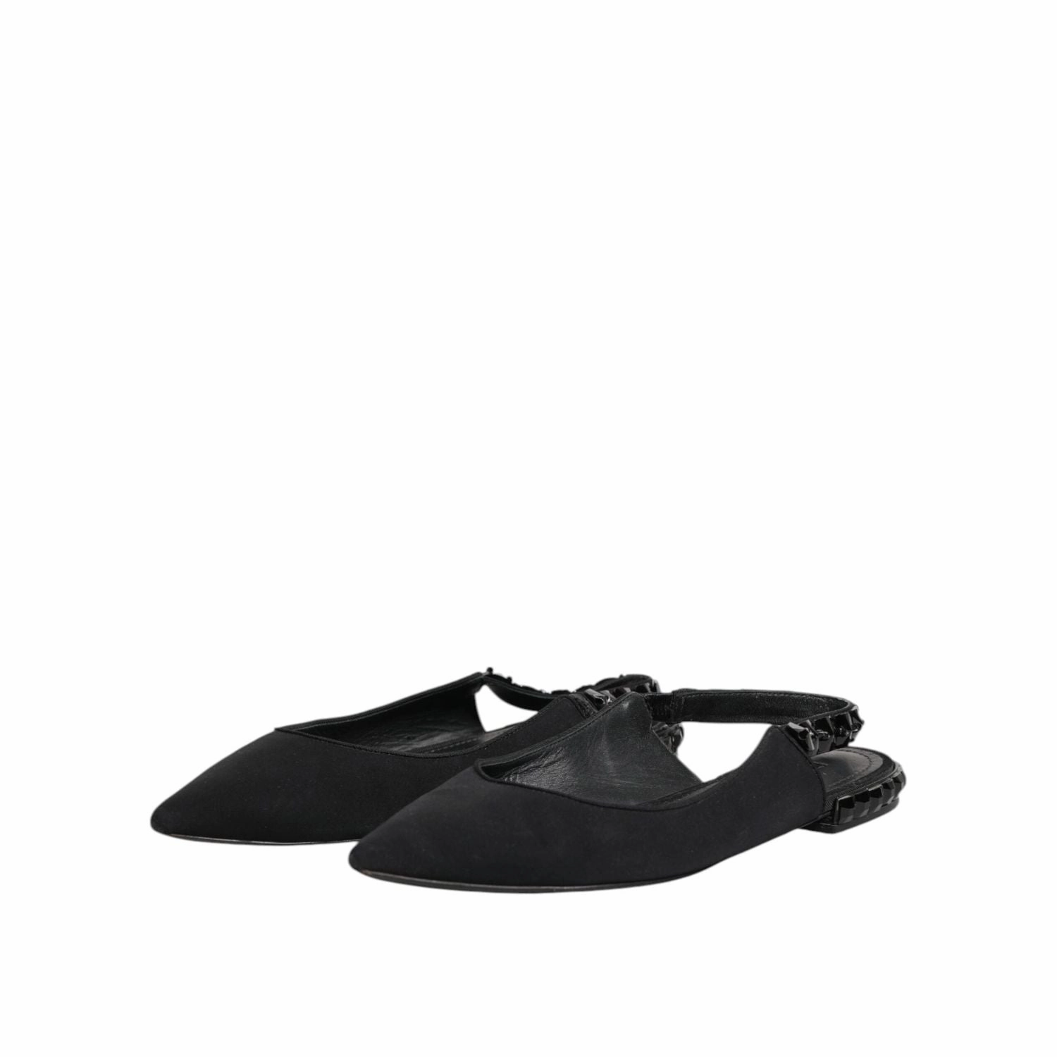 Closed Flat Shoes Dolce & Gabbana Black Crystal Charmeuse Slingback Shoes