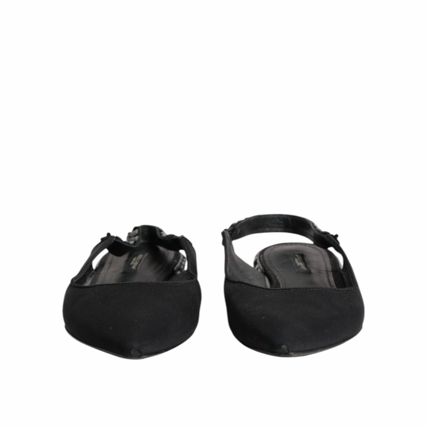 Dolce & Gabbana Black Crystal Charmeuse Slingback Shoes Flat Tire Shoe