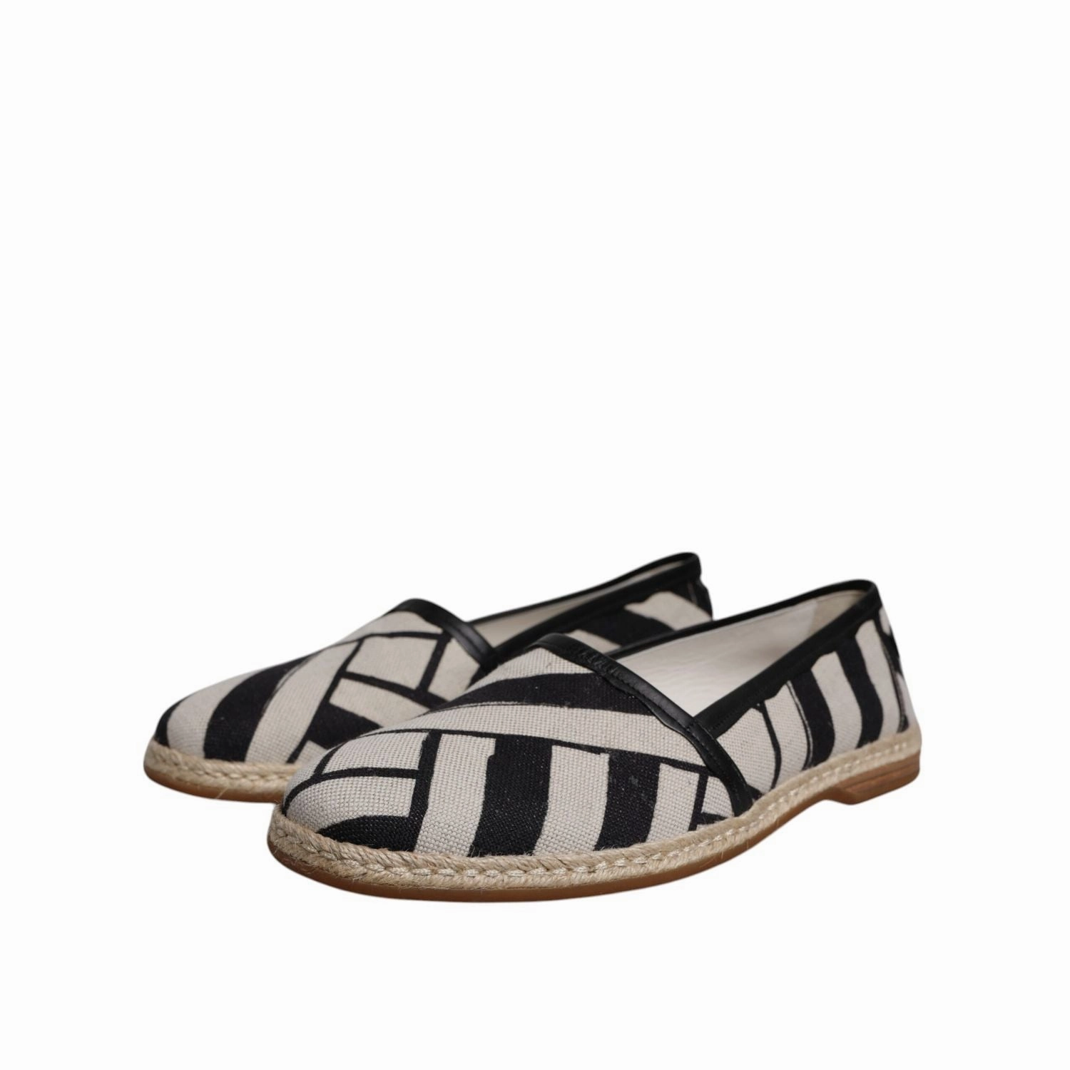 Dolce & Gabbana Black White Stripes Slip On Espadrille Shoes Espadrille Sandals Leather