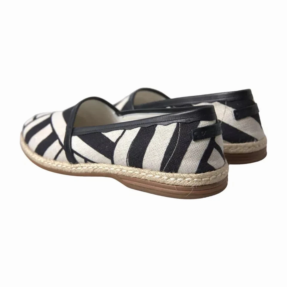 Dolce & Gabbana Black White Stripes Slip On Espadrille Shoes Cienta Espadrilles