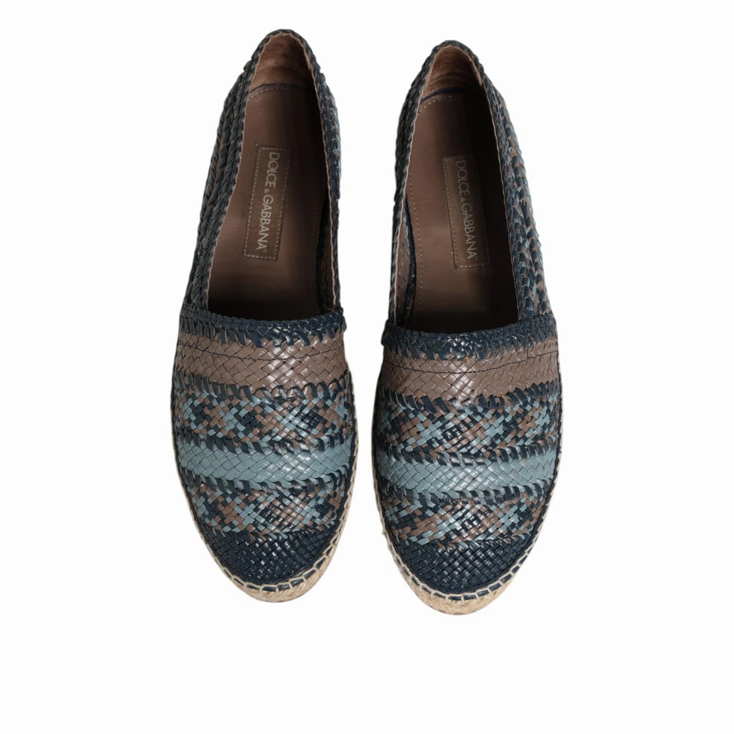 Lifestride Wedge Espadrilles Dolce & Gabbana Blue Gray Woven Leather Buffalo Espadrille Shoes