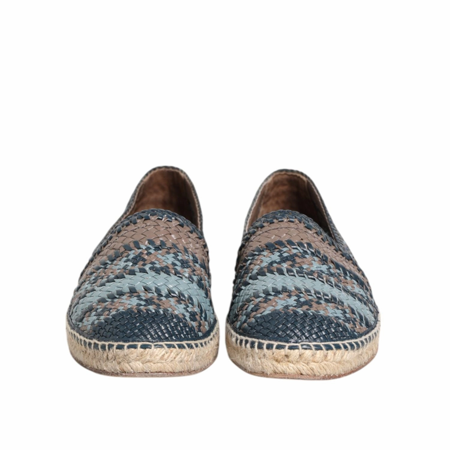 Dsw Espadrille Flats Dolce & Gabbana Blue Gray Woven Leather Buffalo Espadrille Shoes