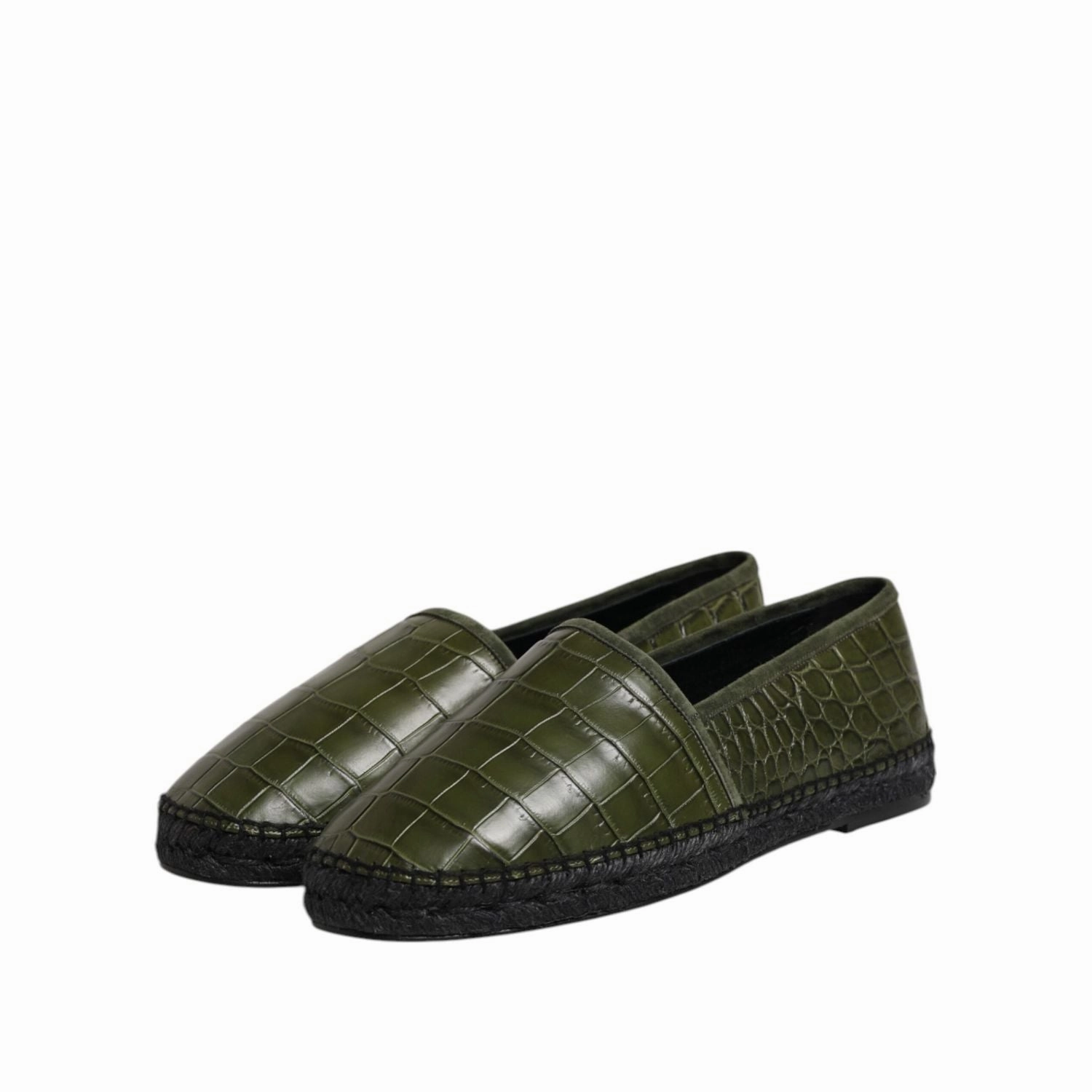 Dolce & Gabbana Green Exotic Leather Espadrilles Slip On Shoes Crown Vintage Mahalo Espadrille Flat