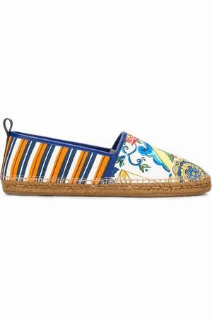 Dolce & Gabbana Maiolica Canvas Espadrilles Sz 11 Flat Espadrilles With Ankle Ties