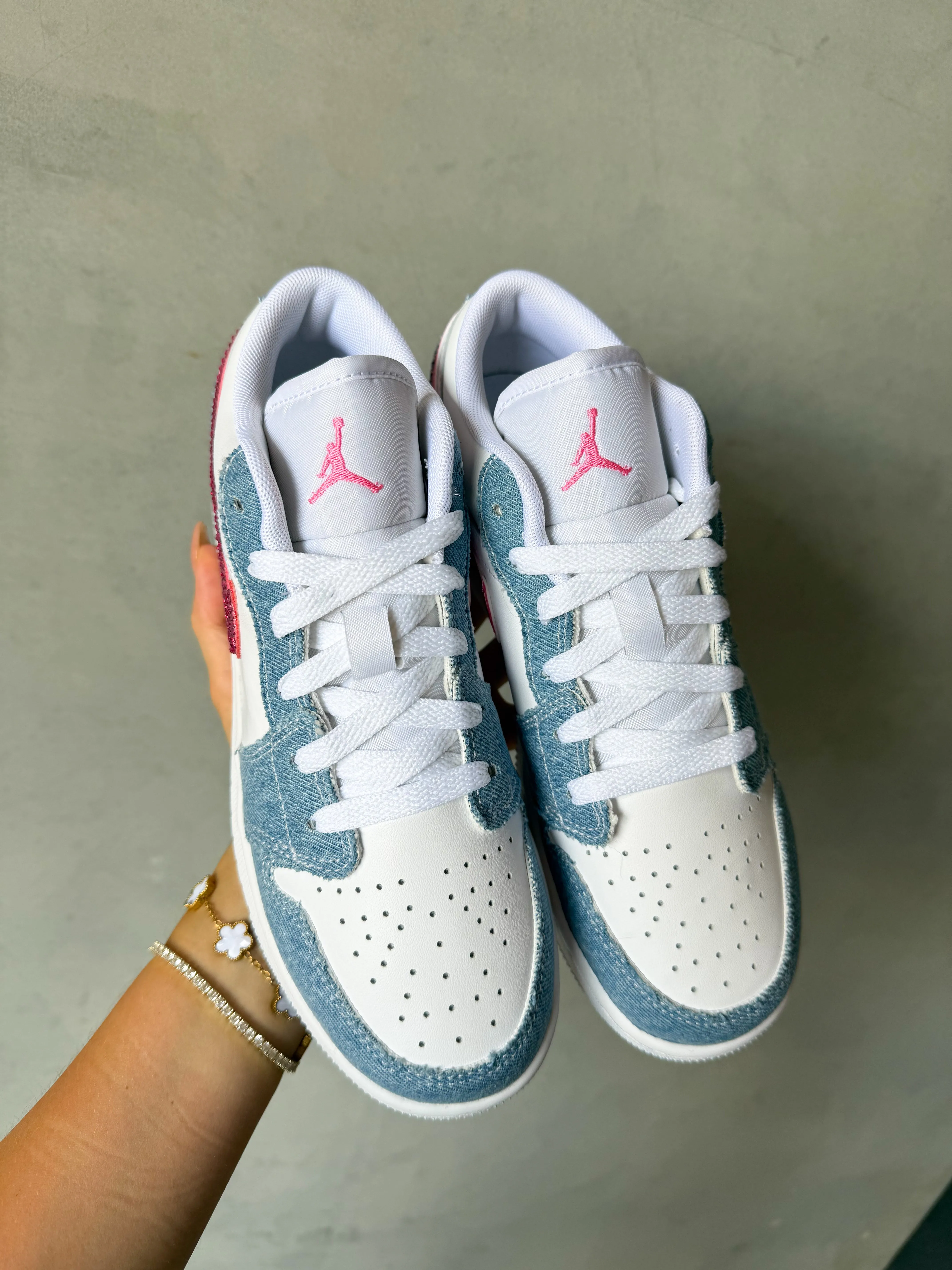 Barbie Pink Denim Swarovski Womens Air Jordan 1 Low Shoes Adidas Boost Spikeless Golf Shoes