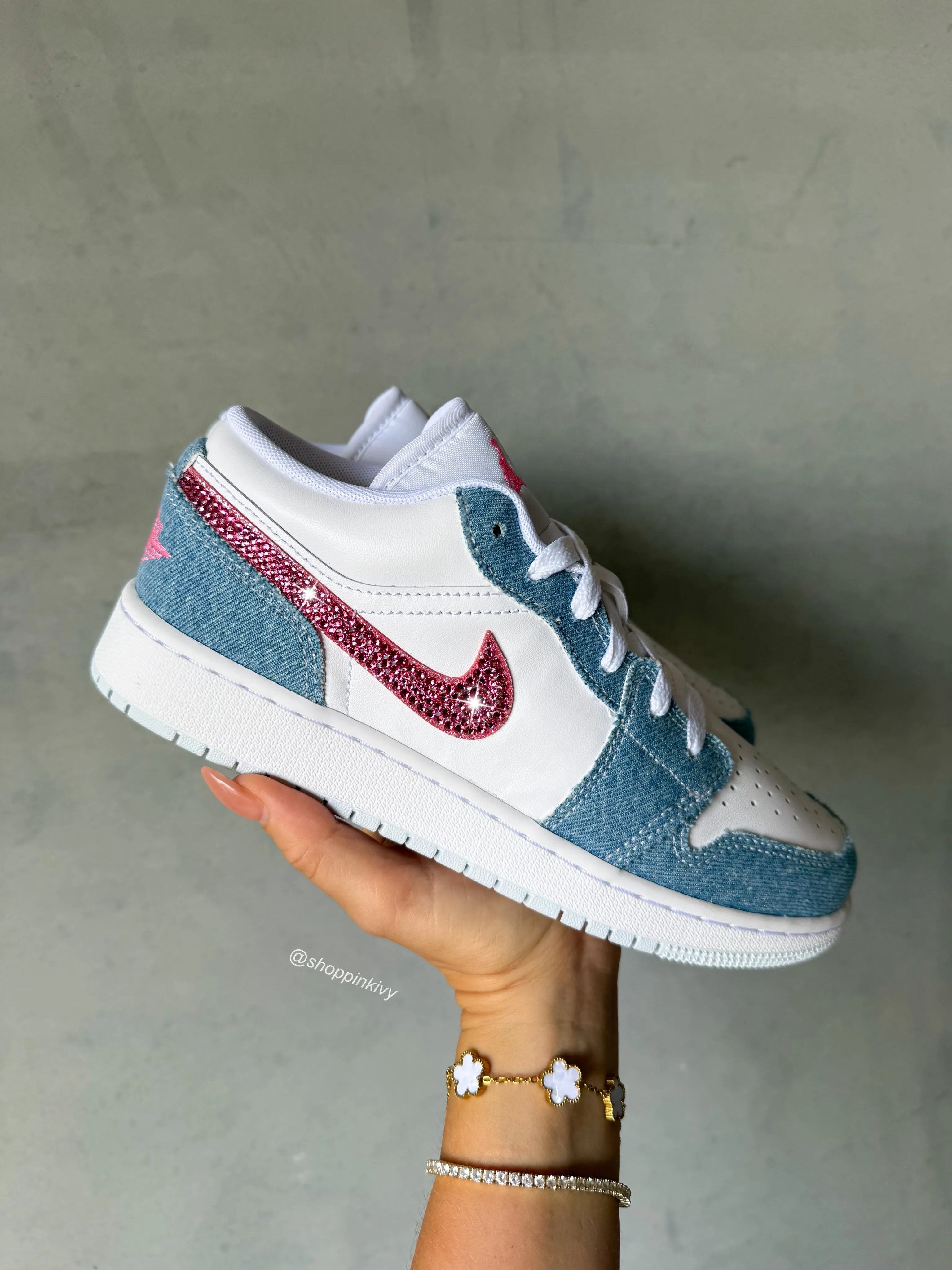 Barbie Pink Denim Swarovski Womens Air Jordan 1 Low Shoes Adidas Hu Shoes