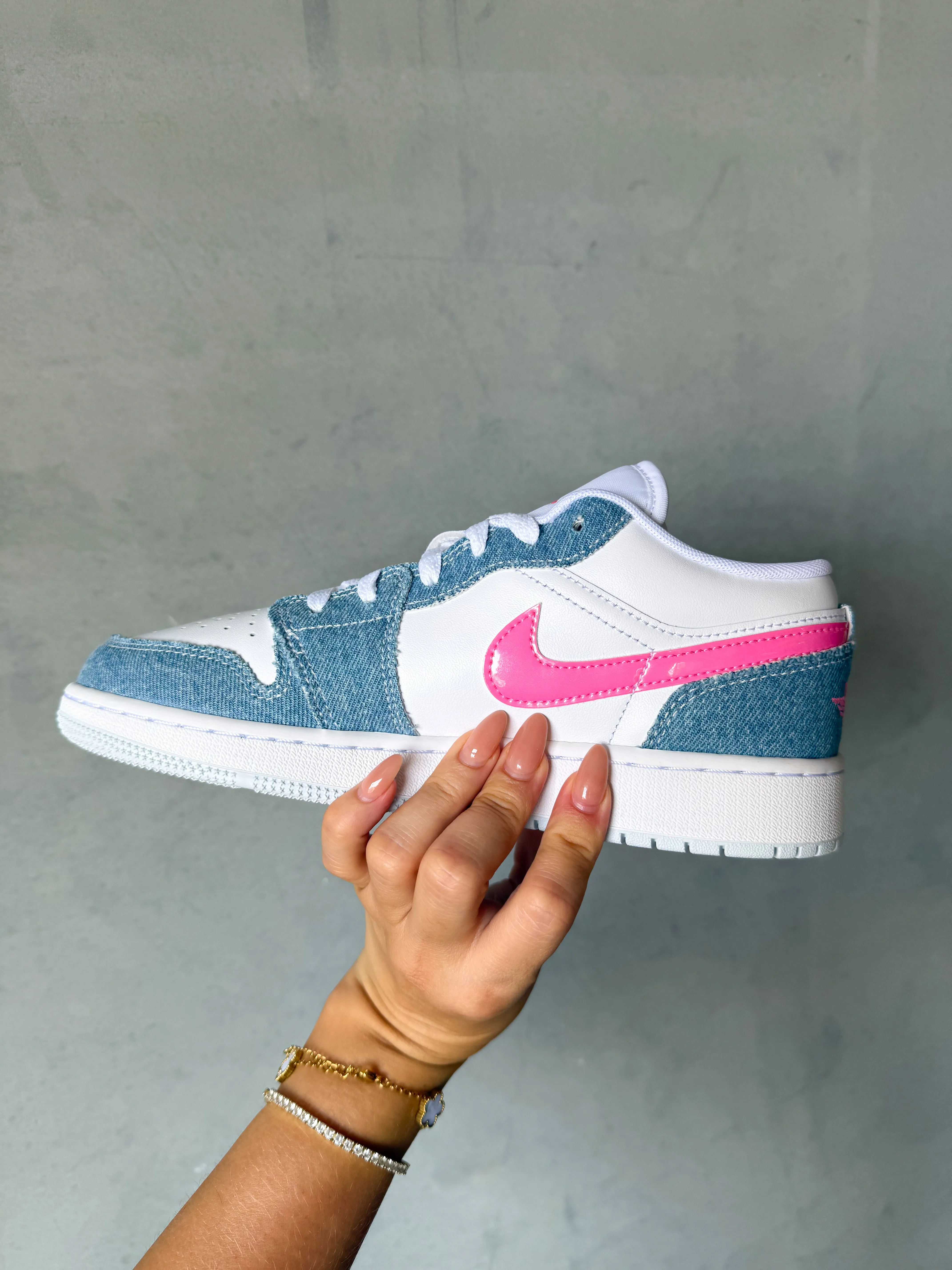 Suede Adidas Shoes Barbie Pink Denim Swarovski Womens Air Jordan 1 Low Shoes