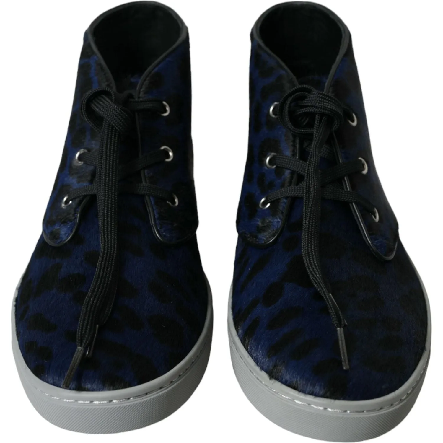 Comfortable Wedding Shoes Dolce & Gabbana Blue Calfskin Leopard Mid Top Sneakers Shoes