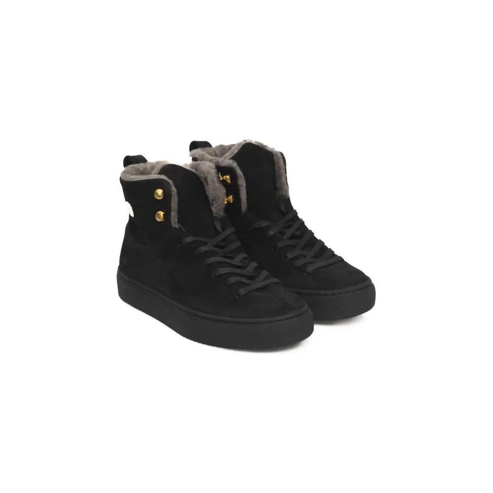Cerruti 1881 Black Cowhide Women High Sneaker Mary Jane Sneakers