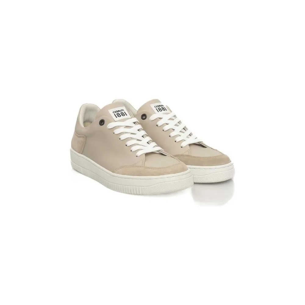 Cerruti 1881 Beige Cowhide Women Sneaker White Casual Sneakers