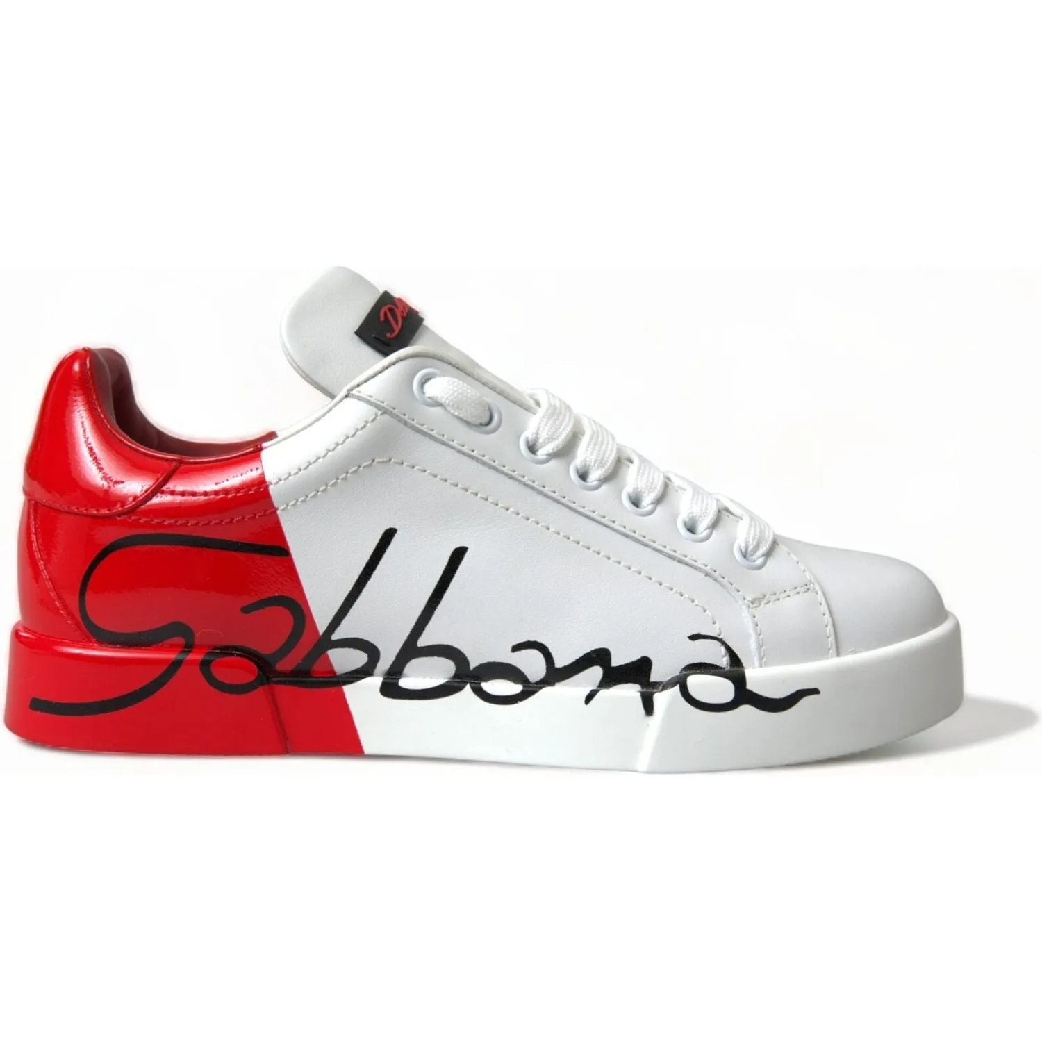 Dolce & Gabbana White Red Lace Up Womens Low Top Sneakers Shoes Christian Siriano Sneakers