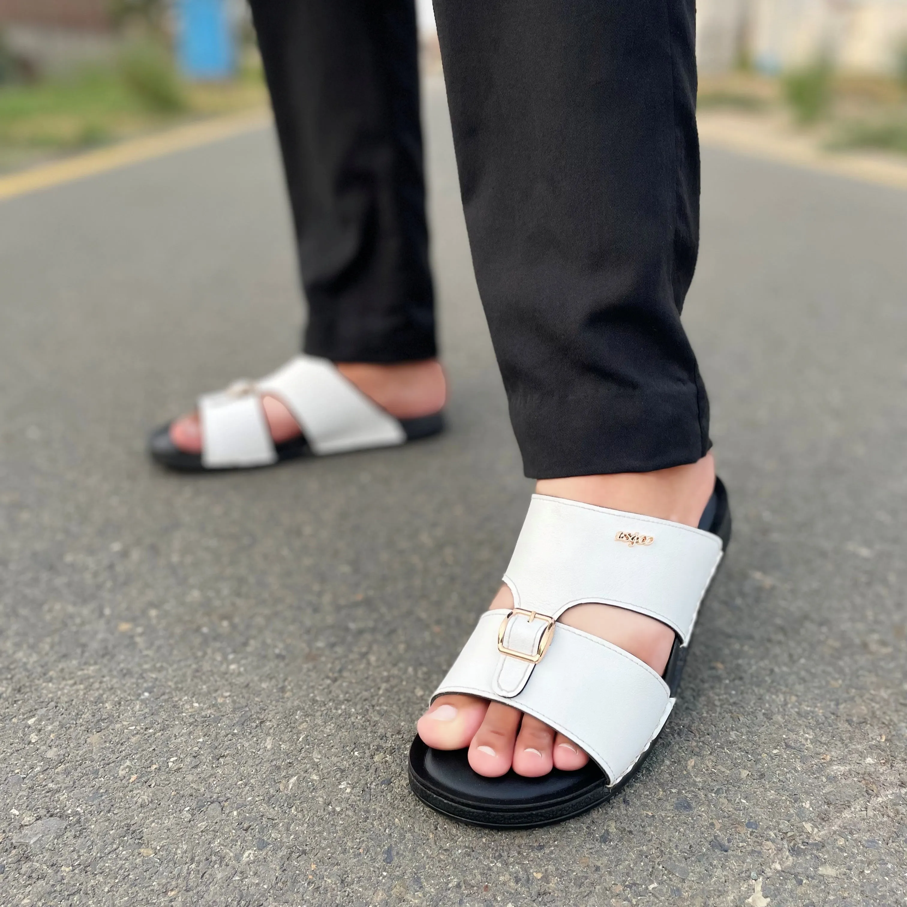 Therapeutic Slippers LS Pure leather Handmade MoccaStep Chappal LS-163 WHITE