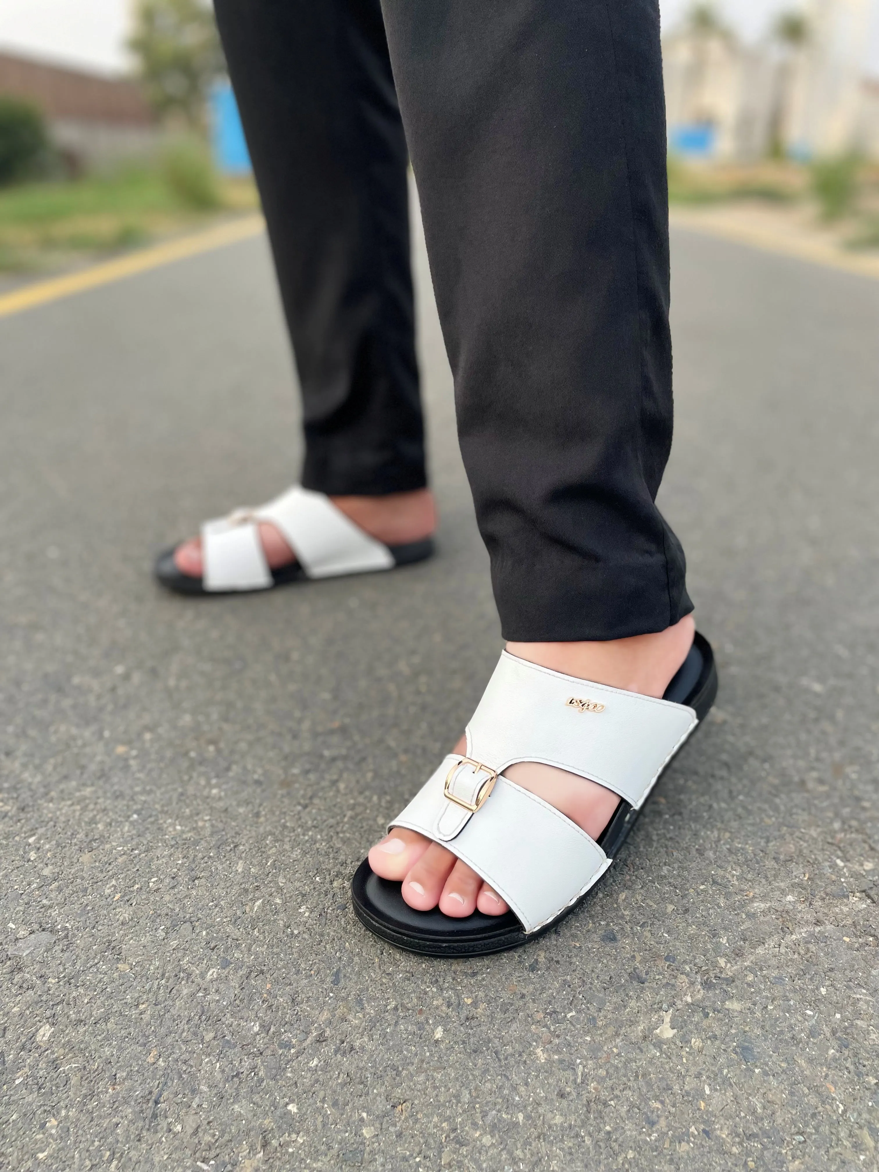 LS Pure leather Handmade MoccaStep Chappal LS-163 WHITE Christmas Sock Slippers