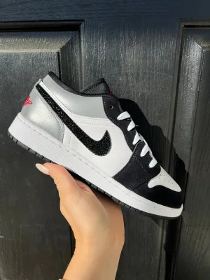 SIZE 9 White Black Metallic Swarovski Womens Air Jordan 1 Low Shoes Adidas Shoes City Series