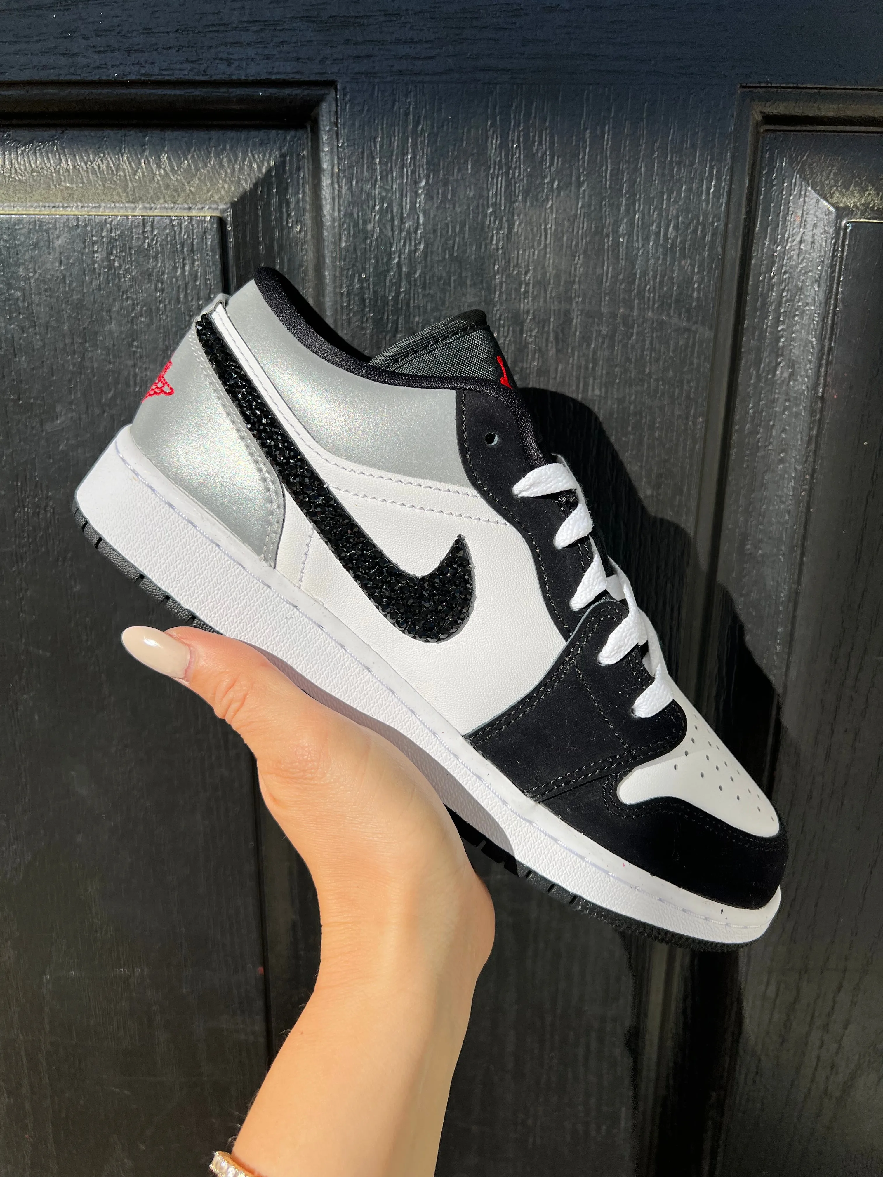 Shoes Sale Adidas SIZE 9 White Black Metallic Swarovski Womens Air Jordan 1 Low Shoes