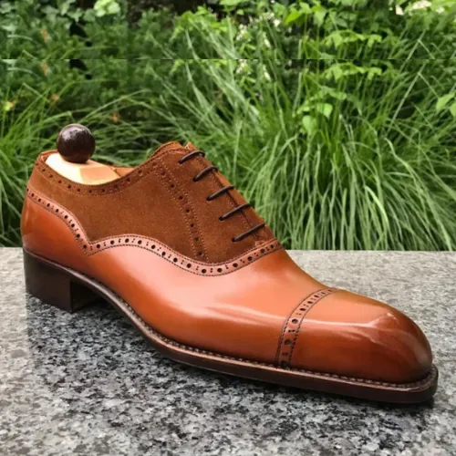 Luxury at Your Feet Tailor-Made Leather Oxfords, Genuine Calf Leather & Suede, Bespoke Handmade Oxford Shoes Toe Cap, Laceup Shoes For Mens Round Toe Cowboy Boots