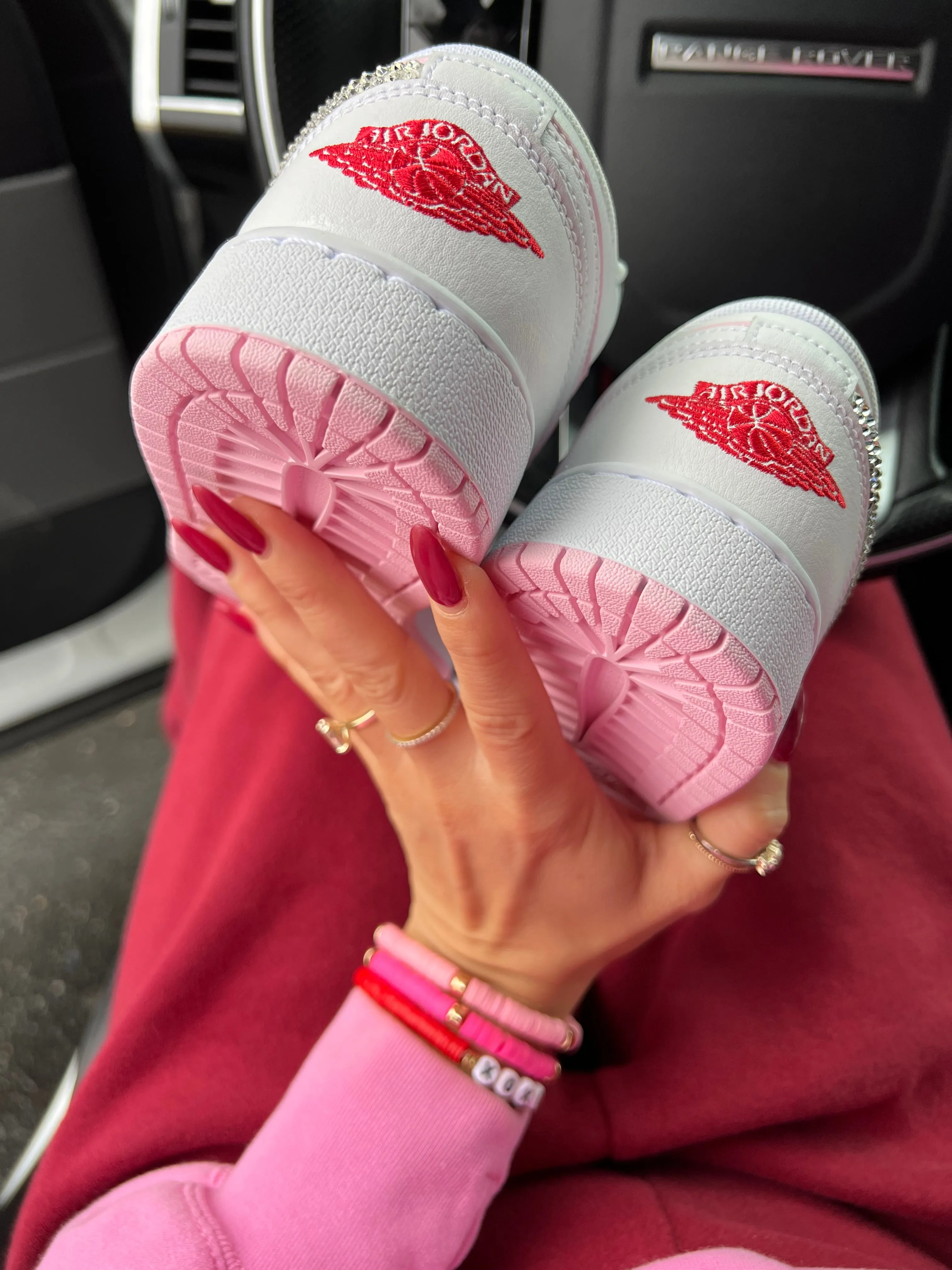 Pink and White Swarovski Womens Air Jordan 1 Low Shoes Adidas Shoes Under $50