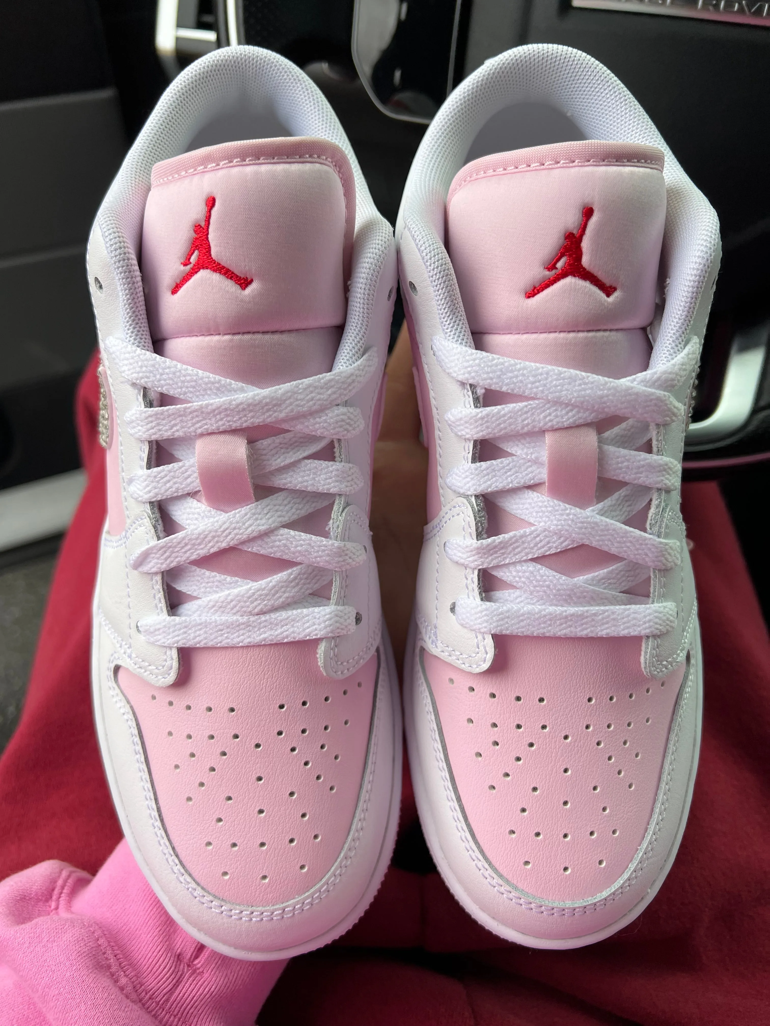 Pink and White Swarovski Womens Air Jordan 1 Low Shoes Adidas Shoes 350 Boost