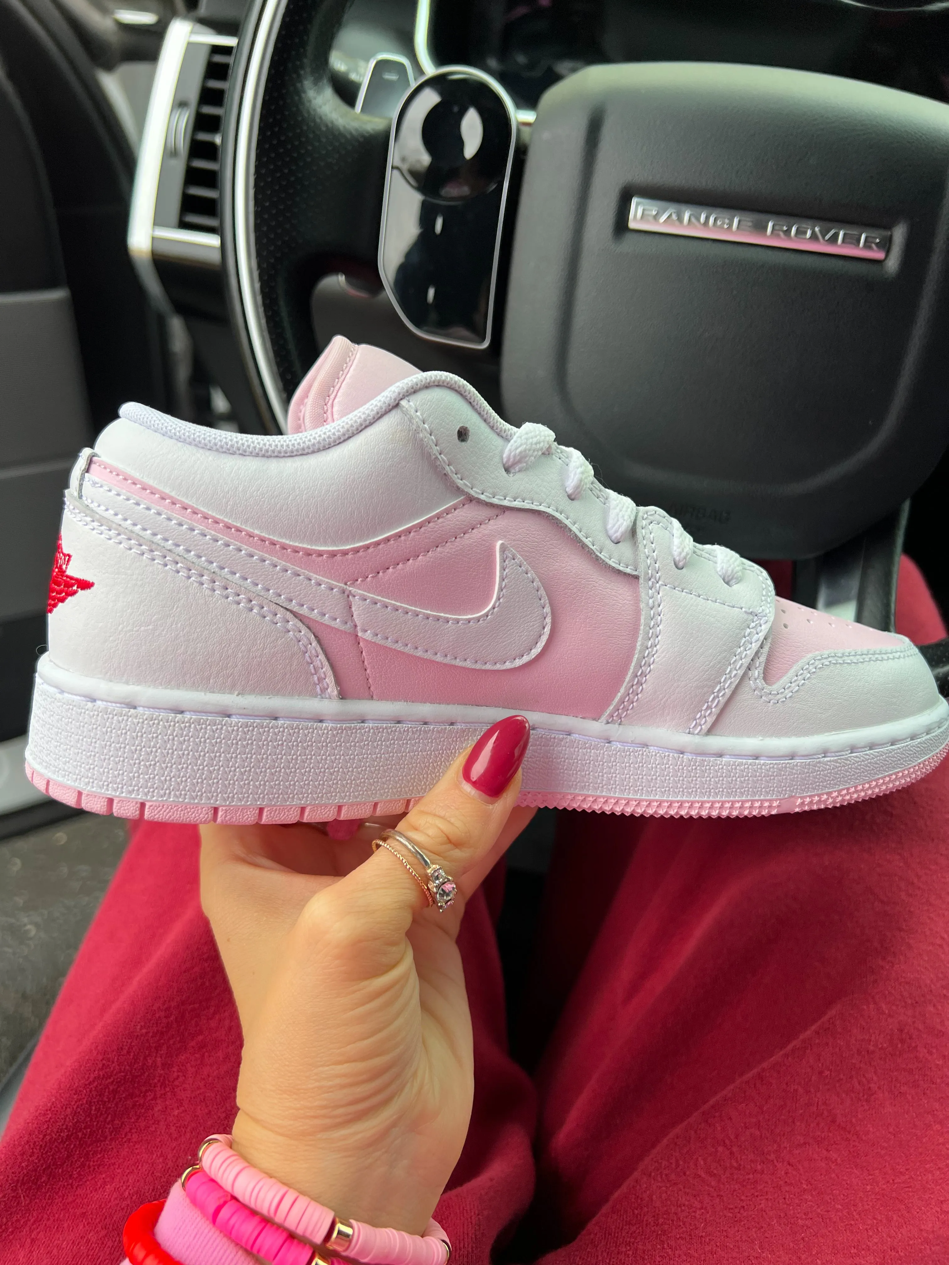 Pink and White Swarovski Womens Air Jordan 1 Low Shoes Adidas Court Flight Volleyball Shoes