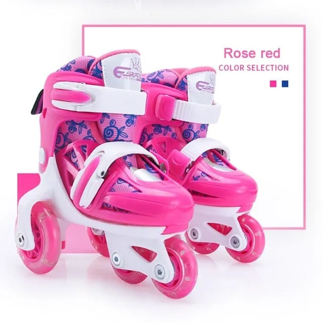 808 Skate Kids 4 Wheel Roller Skates Double Brakes Adjustable Breathable Flash Skating Shoes Beginners Anti-fall Roller Skates With Suit