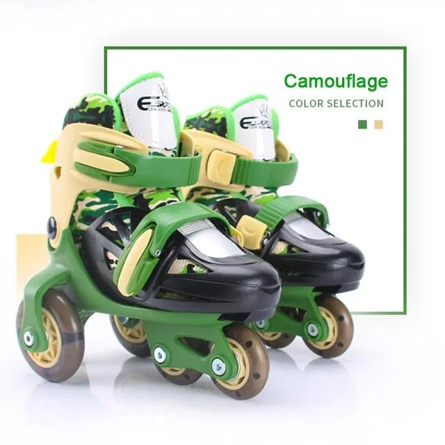 Kids 4 Wheel Roller Skates Double Brakes Adjustable Breathable Flash Skating Shoes Beginners Anti-fall Roller Skates With Suit Skater Brand Shoes