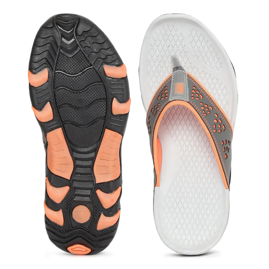 Paragon Grey and Orange Ultra-Durable Everyday Flip Flops for Men Fauci Flip Flops