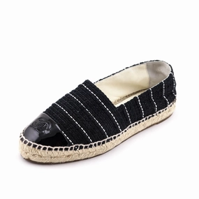 Chanel Black Tweed CC Cap Toe Espadrilles Size US 6 | EU 36 Espadrilles Ankle Ties