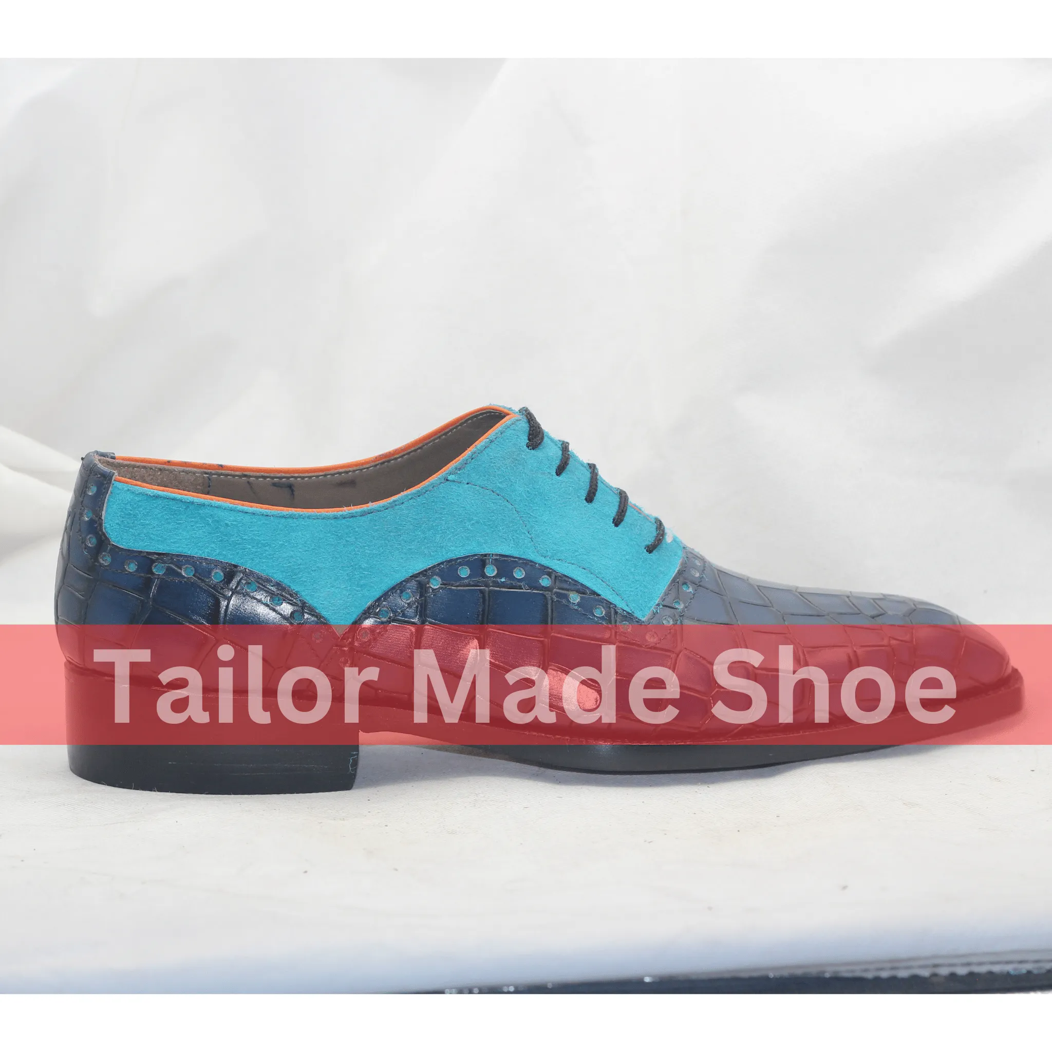 Tactical Boots Exotic Blue Croc-Embossed Leather and Suede Men's Oxford Shoes Bold Mens Designer Shoes  Crocodile Embossed Leather and Vibrant Turquoise Suede