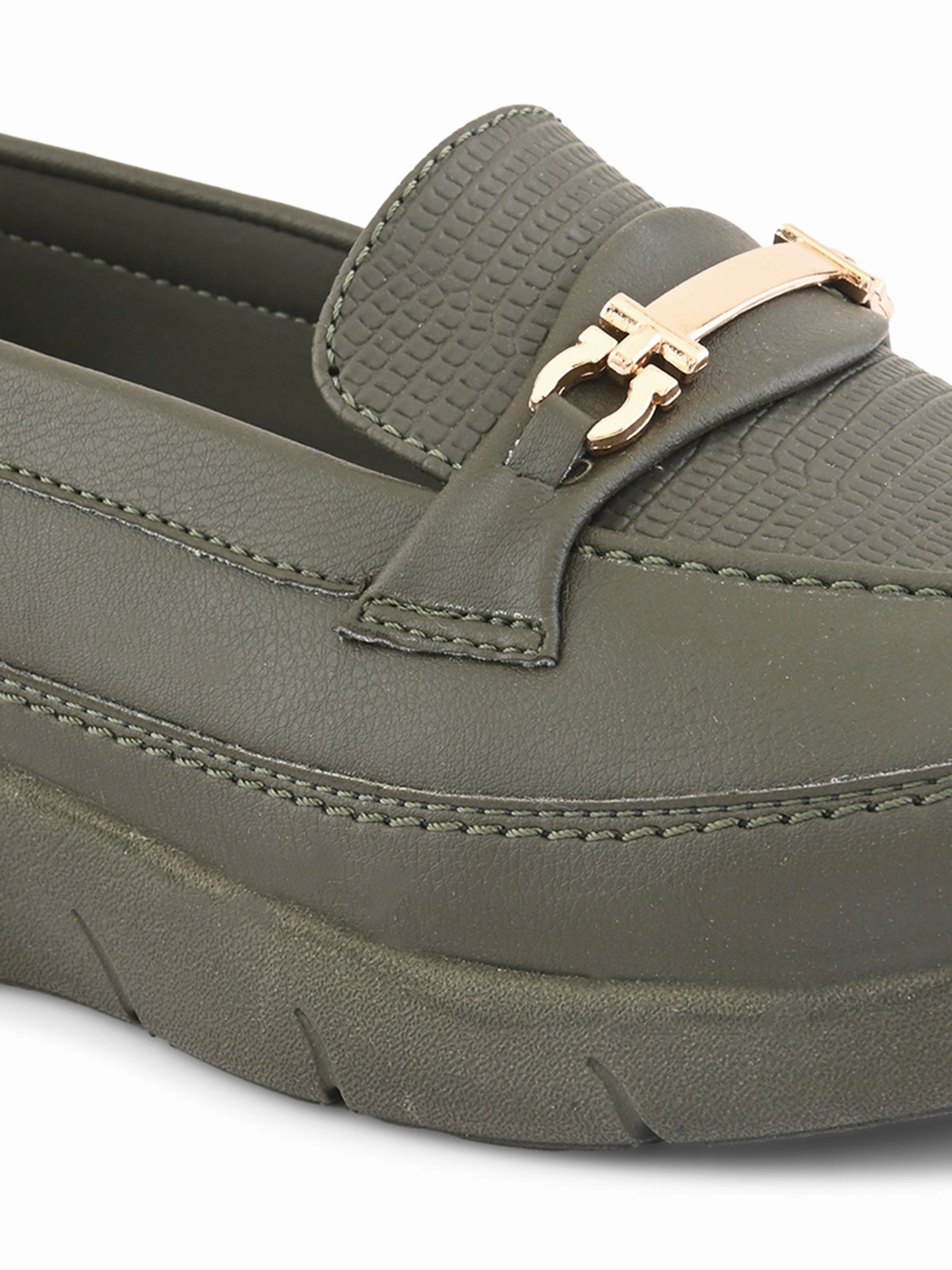 Fanthom Women Olive Loafers Semi Casual Leather Shoes