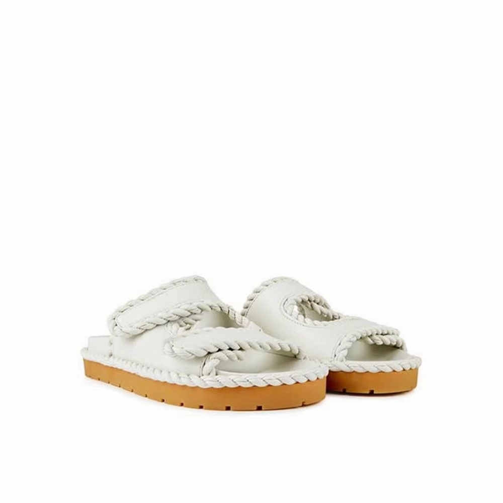 Bottega Veneta White Lamb Leather Flat Sandals Golf Shoes For Flat Feet