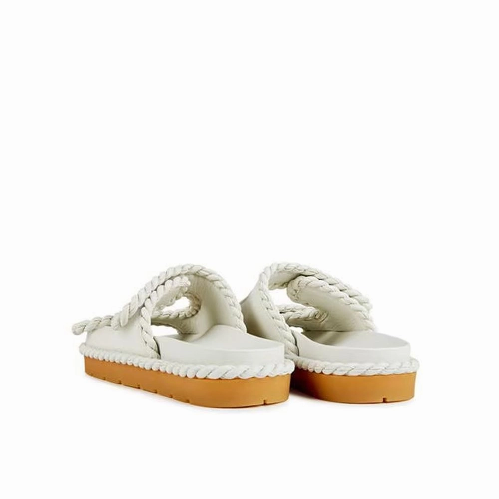 Bottega Veneta White Lamb Leather Flat Sandals Flat Shoes Size 6