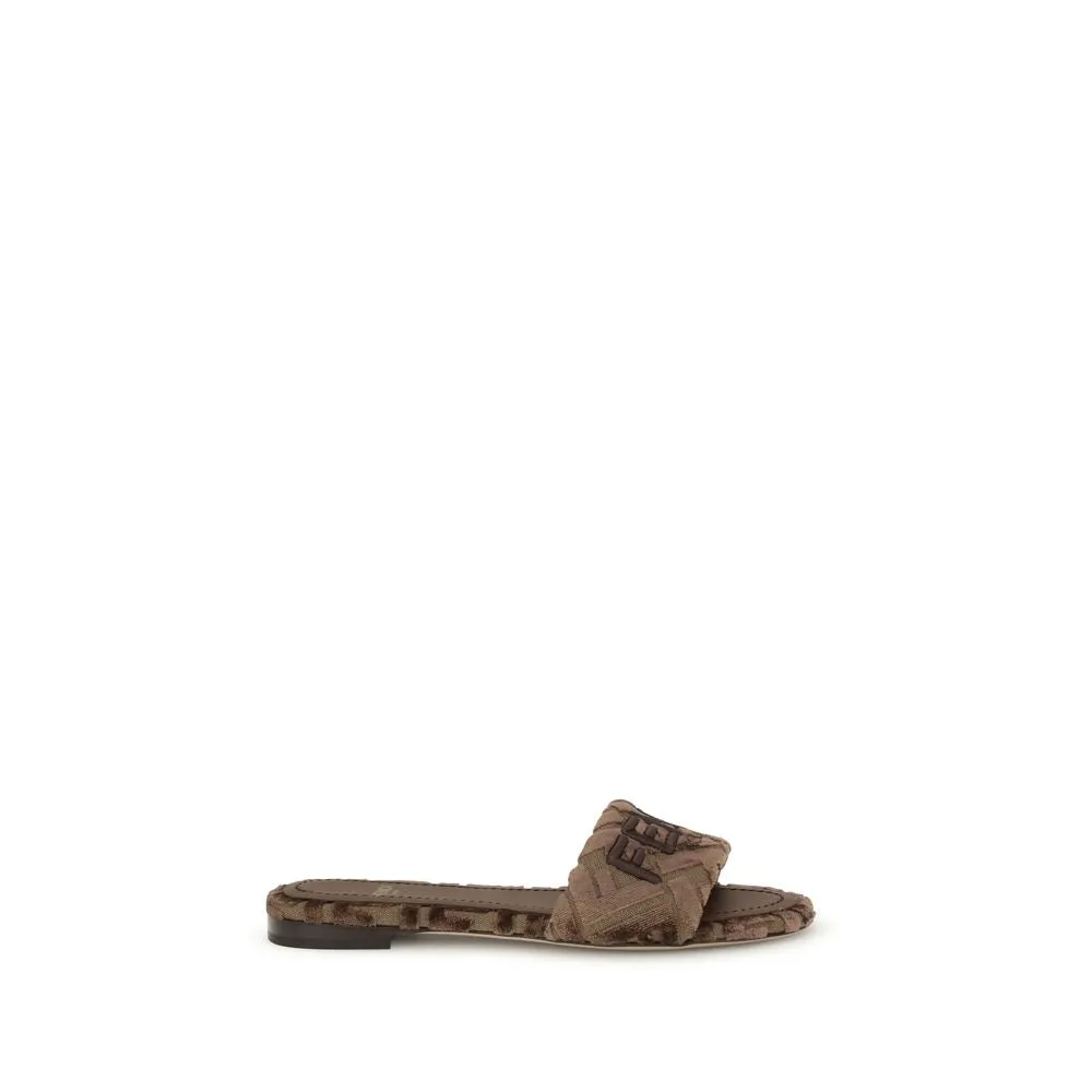 Fendi Brown Viscose Flat Sandals Flat Fancy Shoes