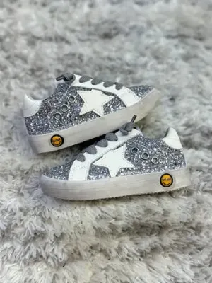 Corduroy Sneakers Silver glitter star slip on sneaker