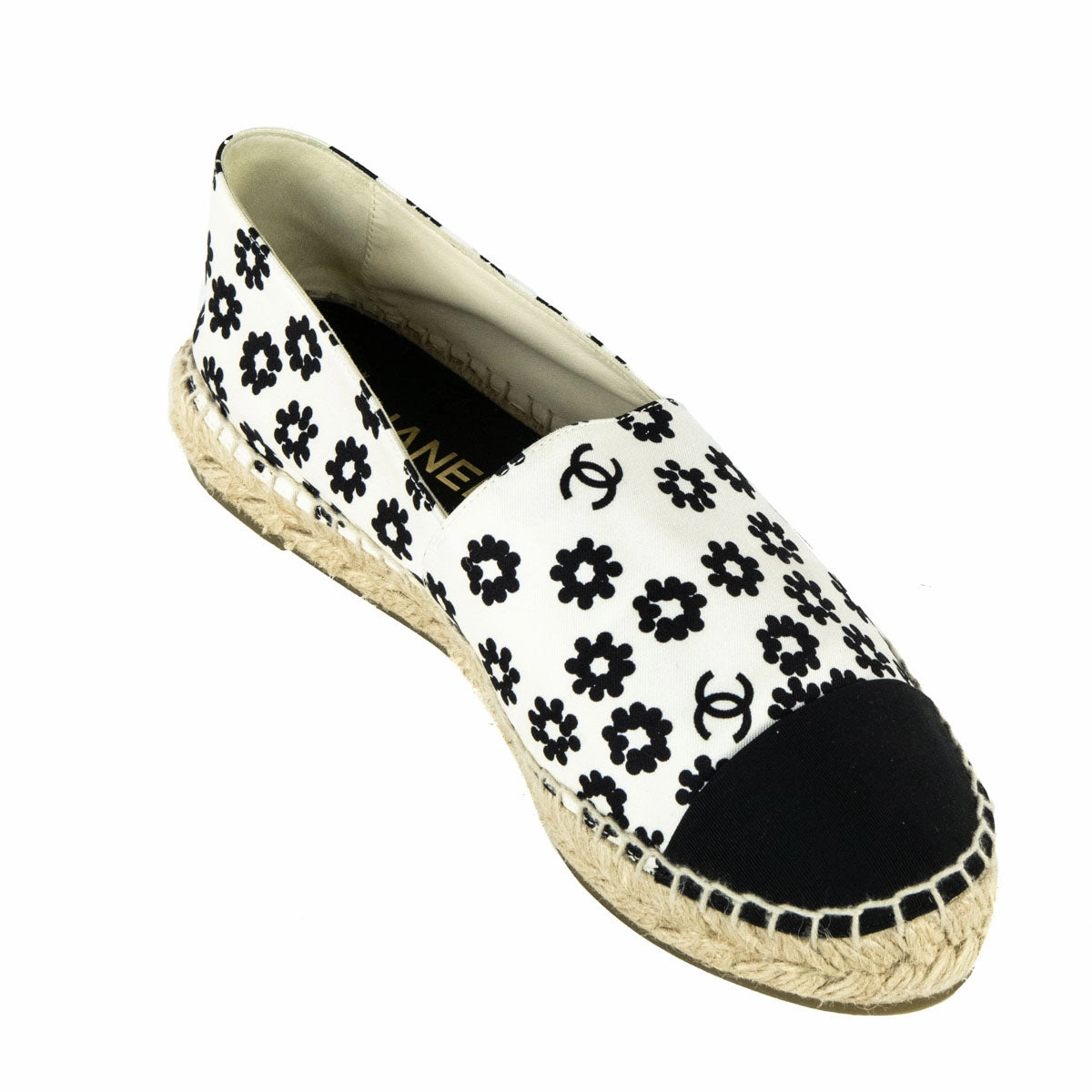 Fashion Espadrilles Chanel Black & White Camellia CC Espadrilles Size US 10 | EU 40