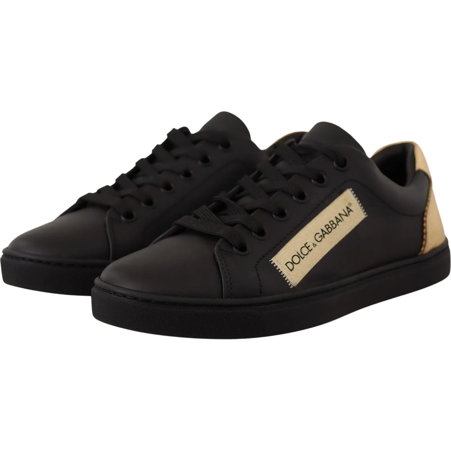 Dolce & Gabbana Black Gold Leather Low Top Sneakers Womens Shoes Classic Low Sneakers