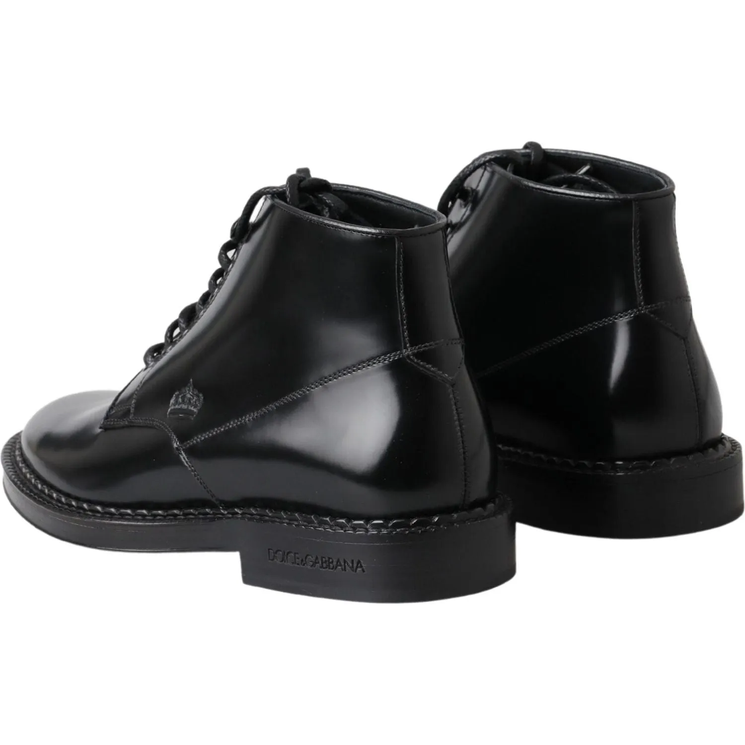 Small Calf Boots Dolce & Gabbana Black Leather Men Short Boots Lace Up Shoes