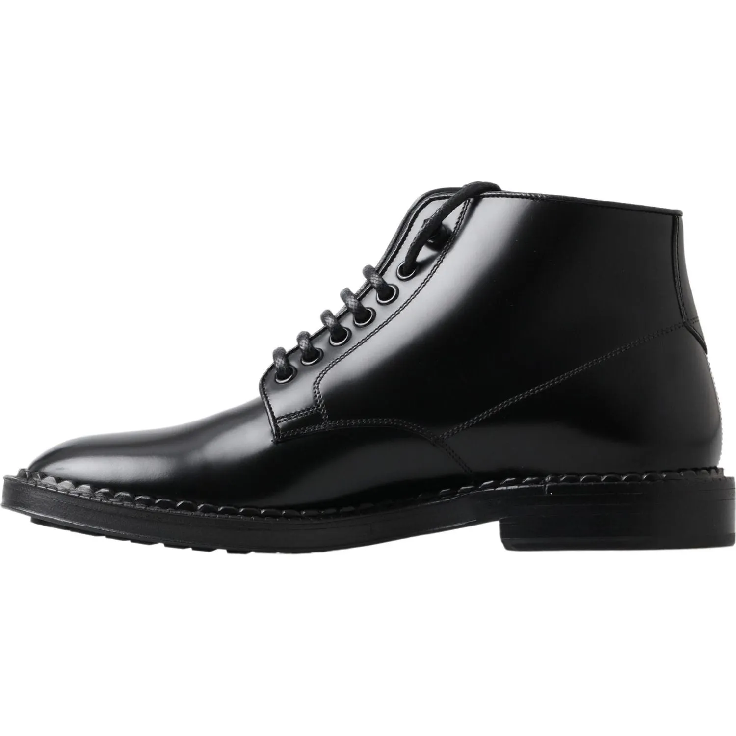 Dolce & Gabbana Black Leather Men Short Boots Lace Up Shoes Mid Calf Flat Boots
