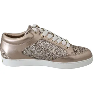 Jimmy Choo Ballet Pink Glitter Leather Sneakers Sneakers Slip-on