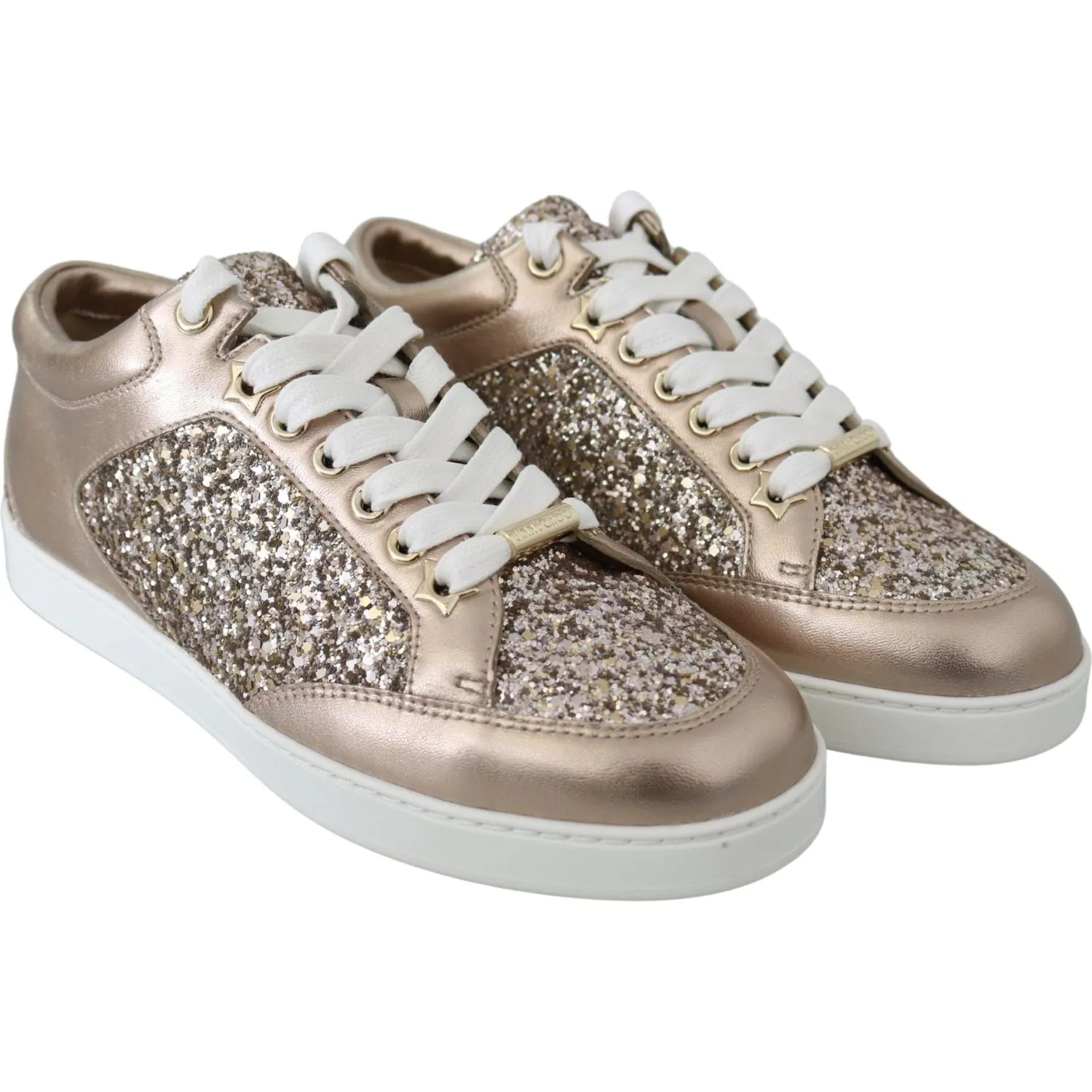 Jimmy Choo Ballet Pink Glitter Leather Sneakers Running Sneakers On